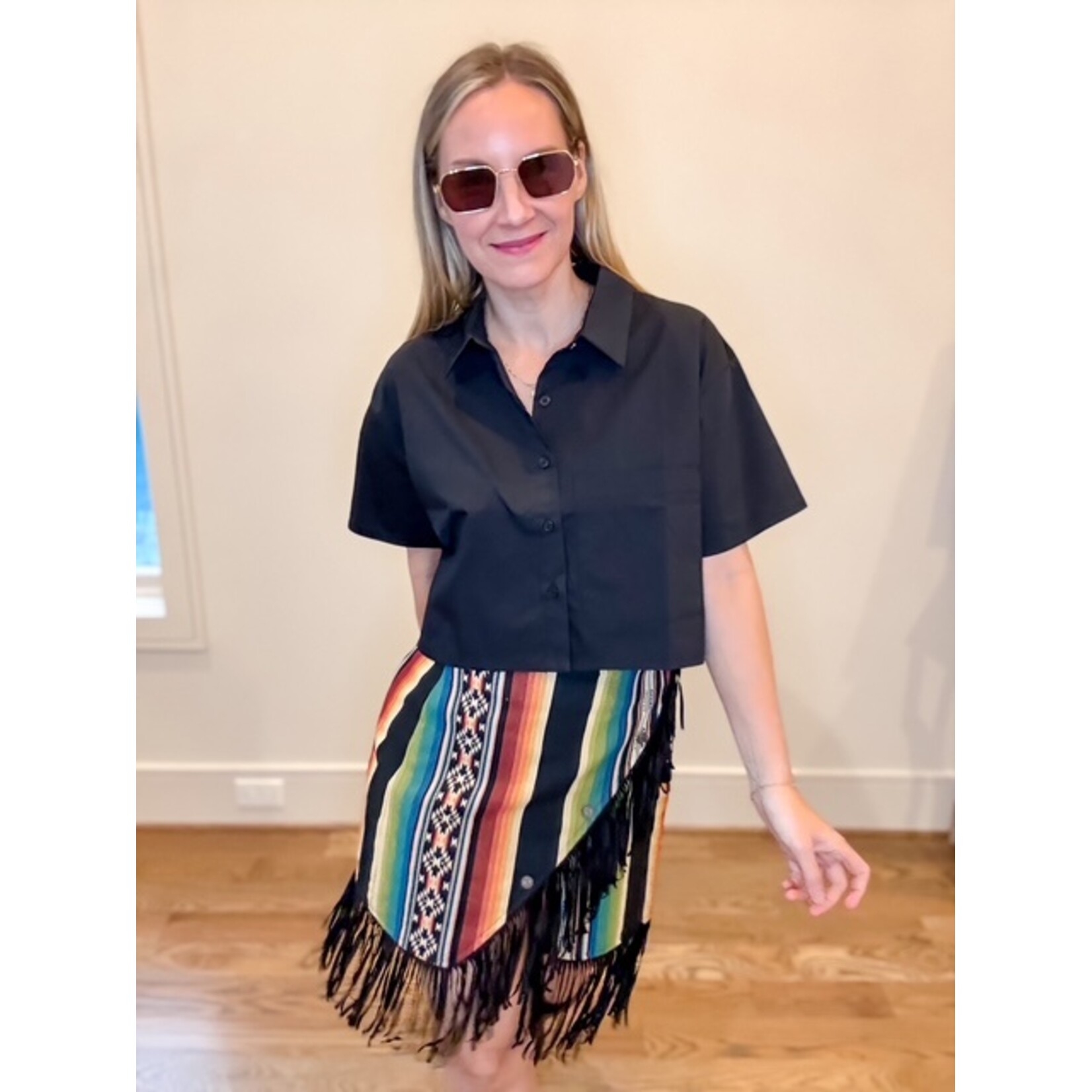 Multi Serape Fringe Wrap Skirt
