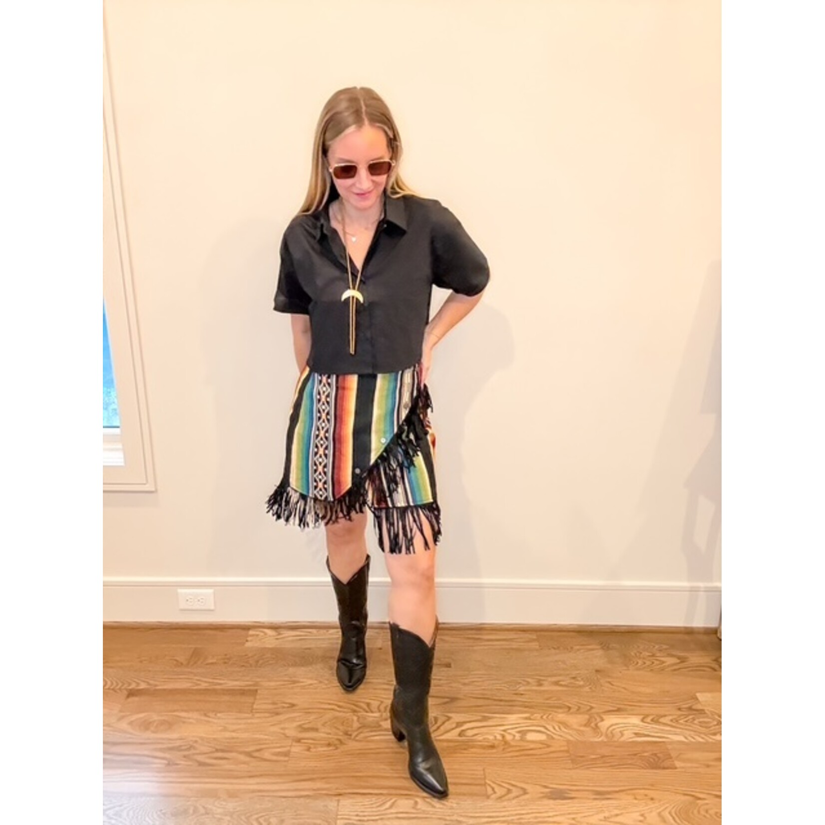 Multi Serape Fringe Wrap Skirt
