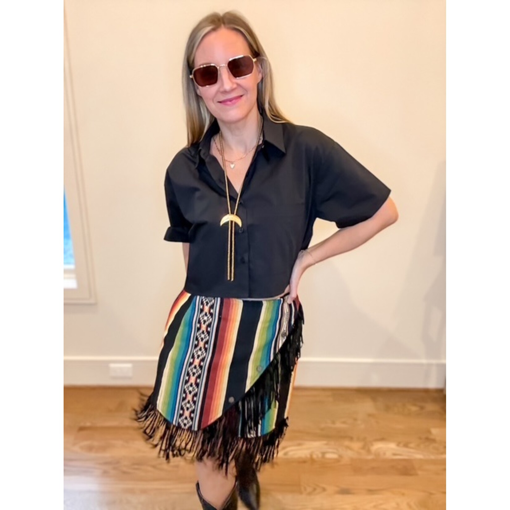 Multi Serape Fringe Wrap Skirt