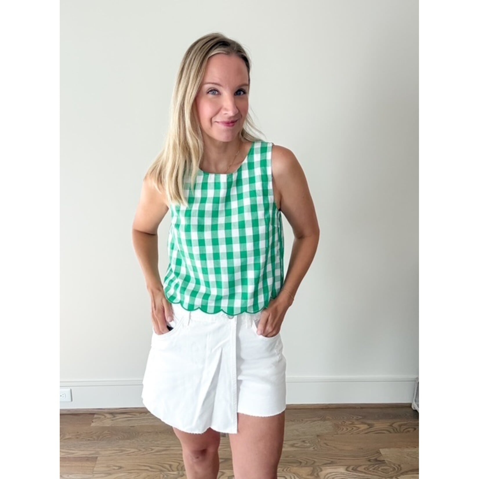 Rina Gingham Scallop Top