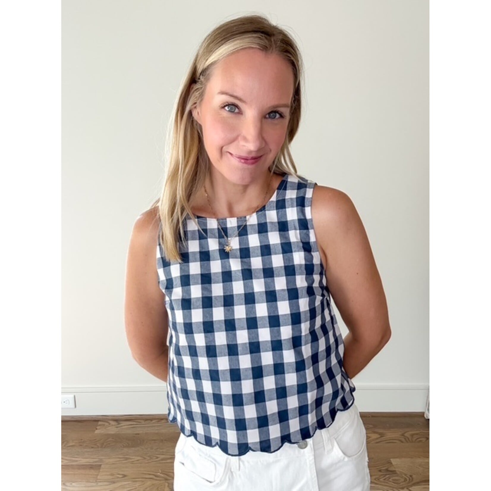 Rina Gingham Scallop Top