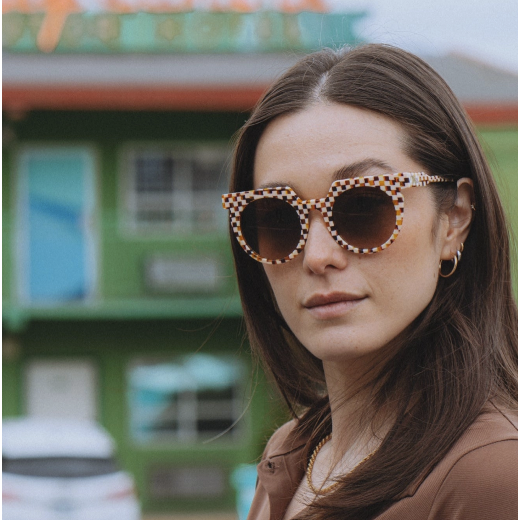 Sardine Aster Toasted Moxie Checkered Sunglasses