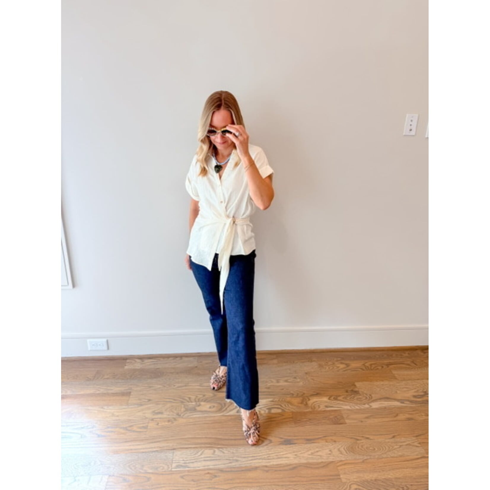 Cropped Flare Raw Hem Dark