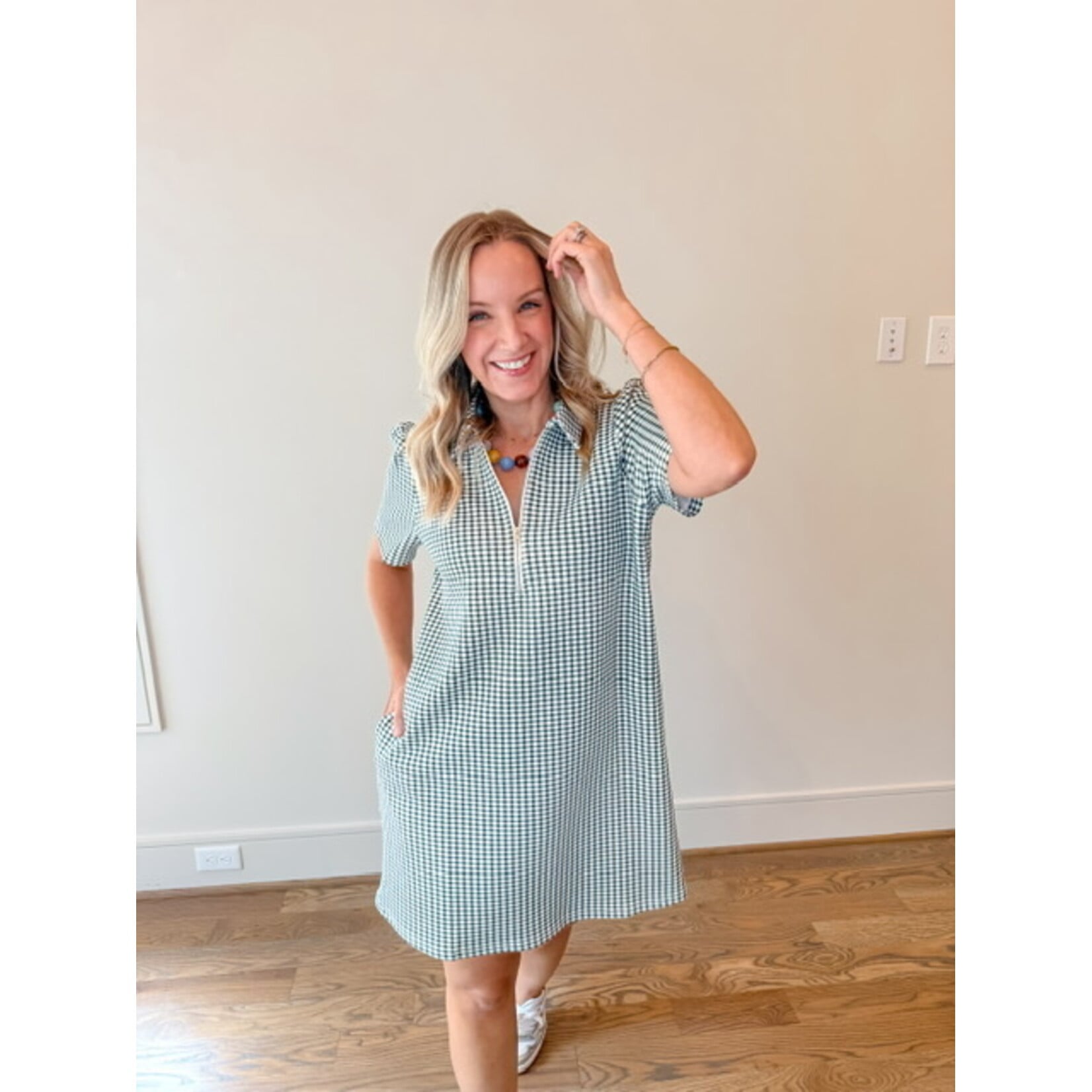 Caroline Check Half Zip Dress