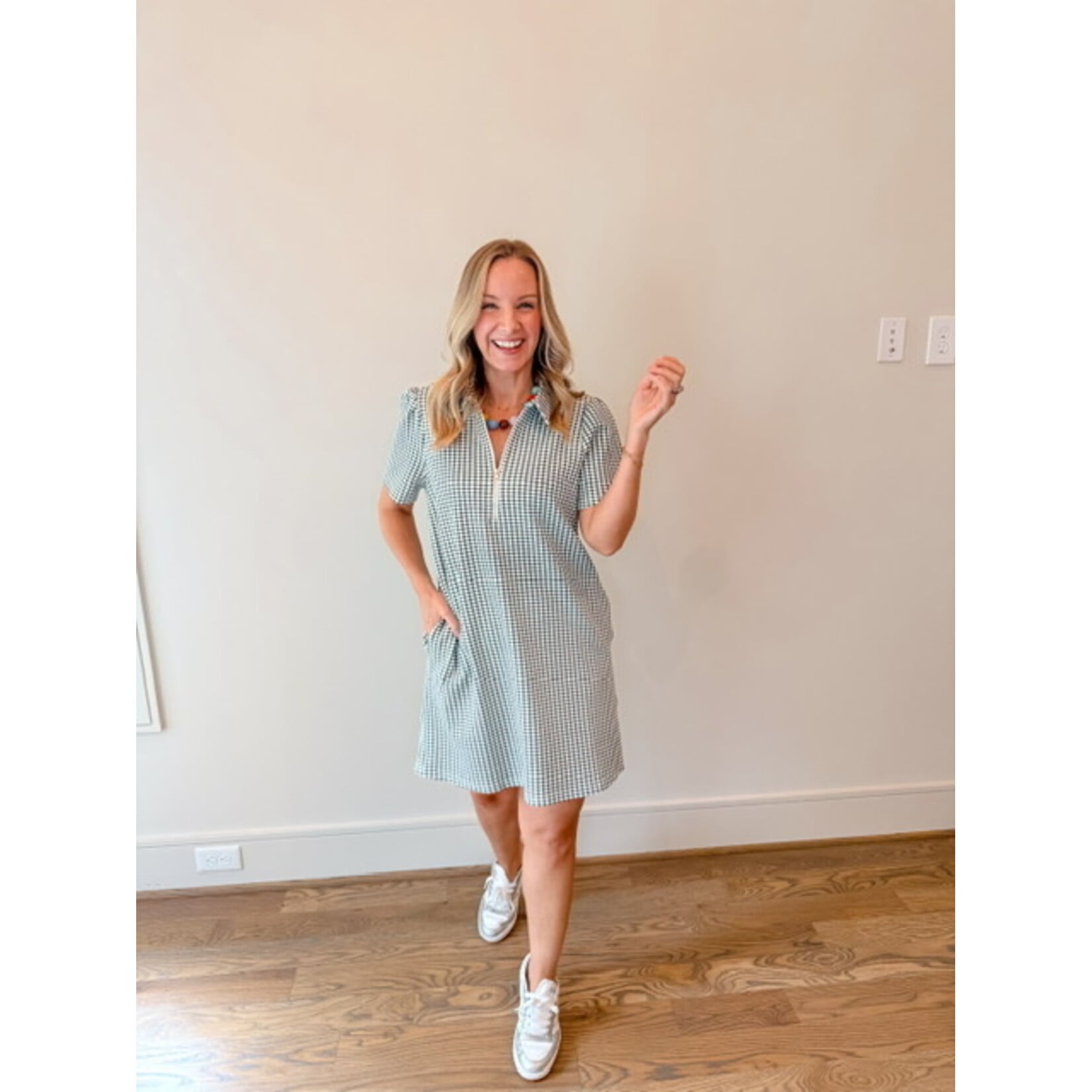 Caroline Check Half Zip Dress