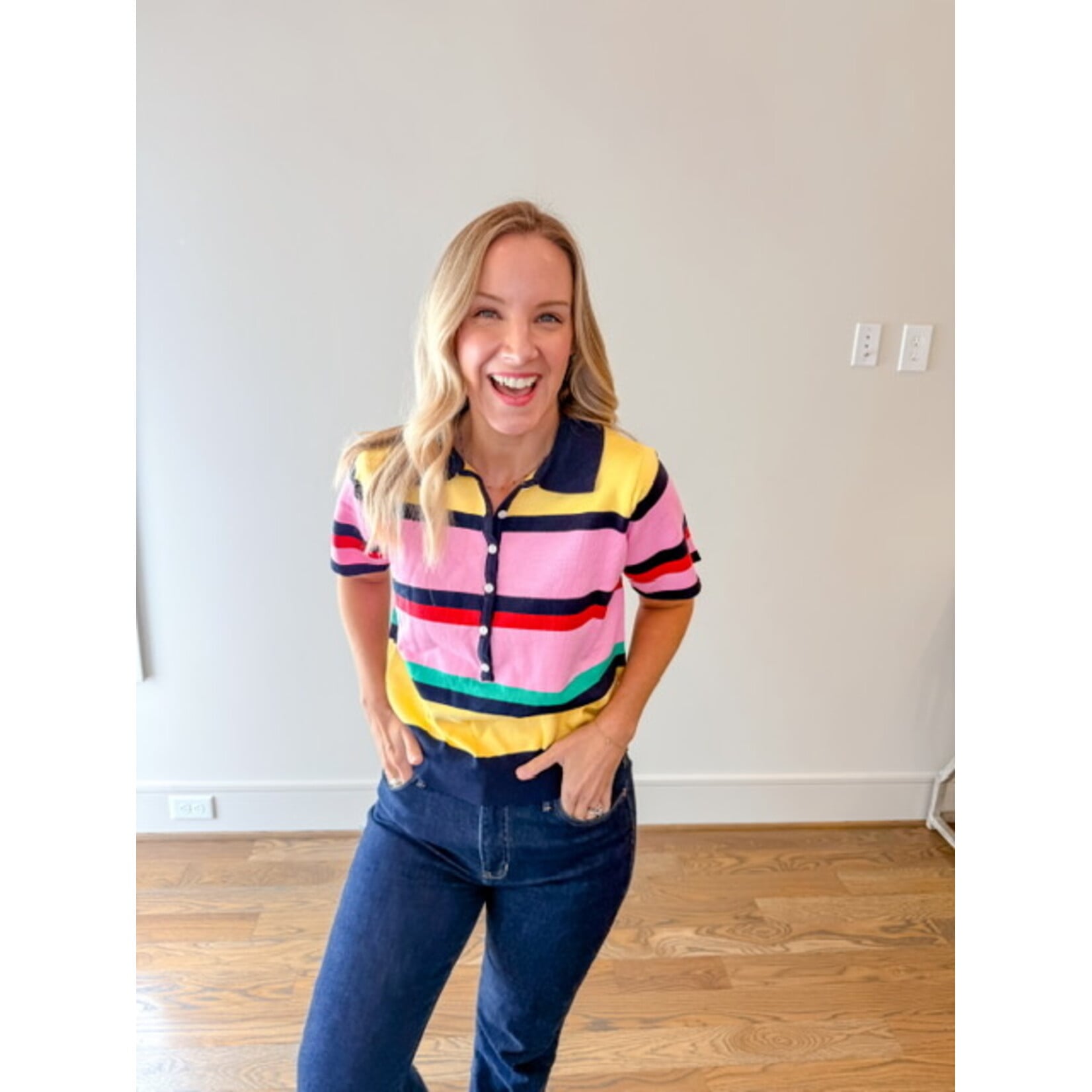 Delia Striped Knit Polo