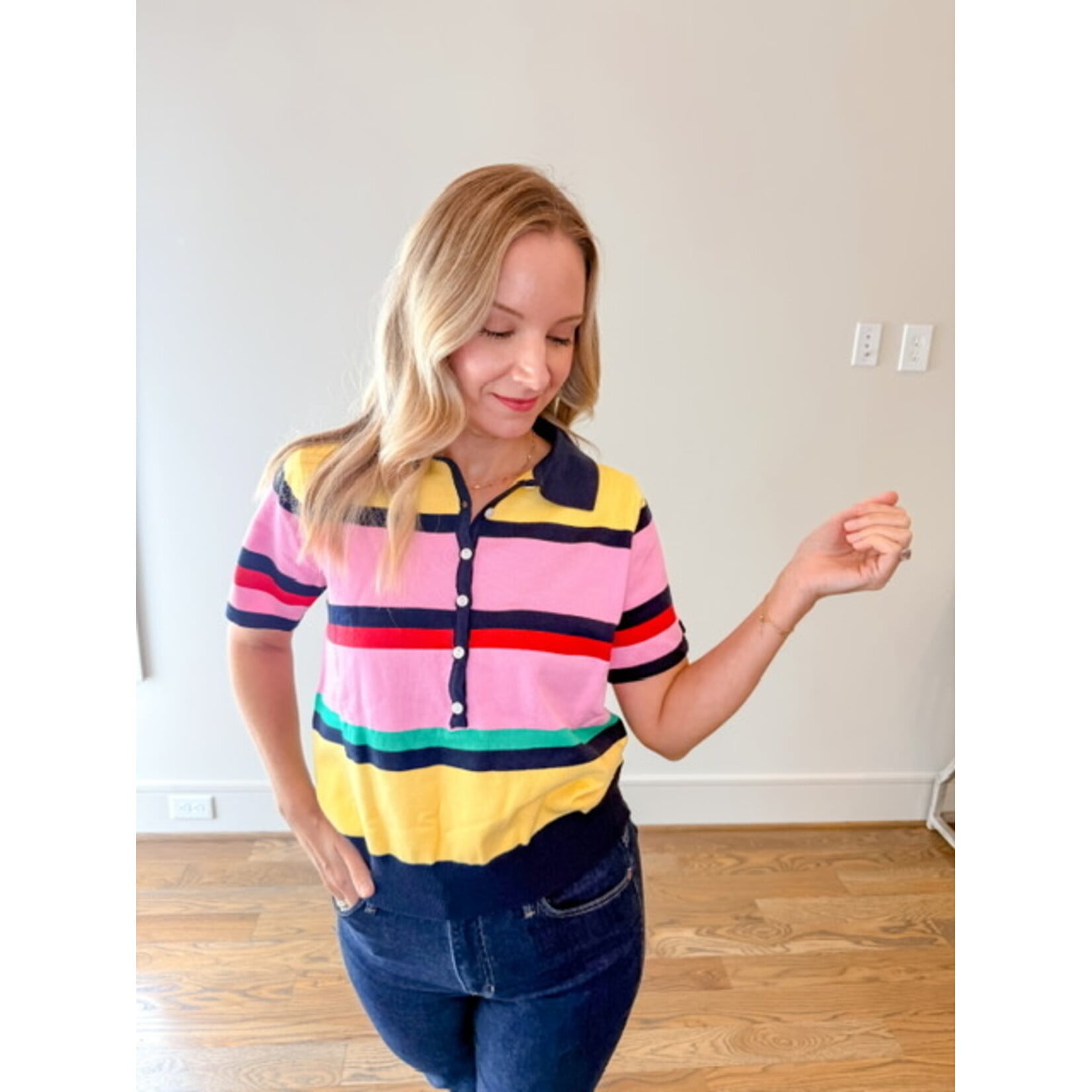 Delia Striped Knit Polo