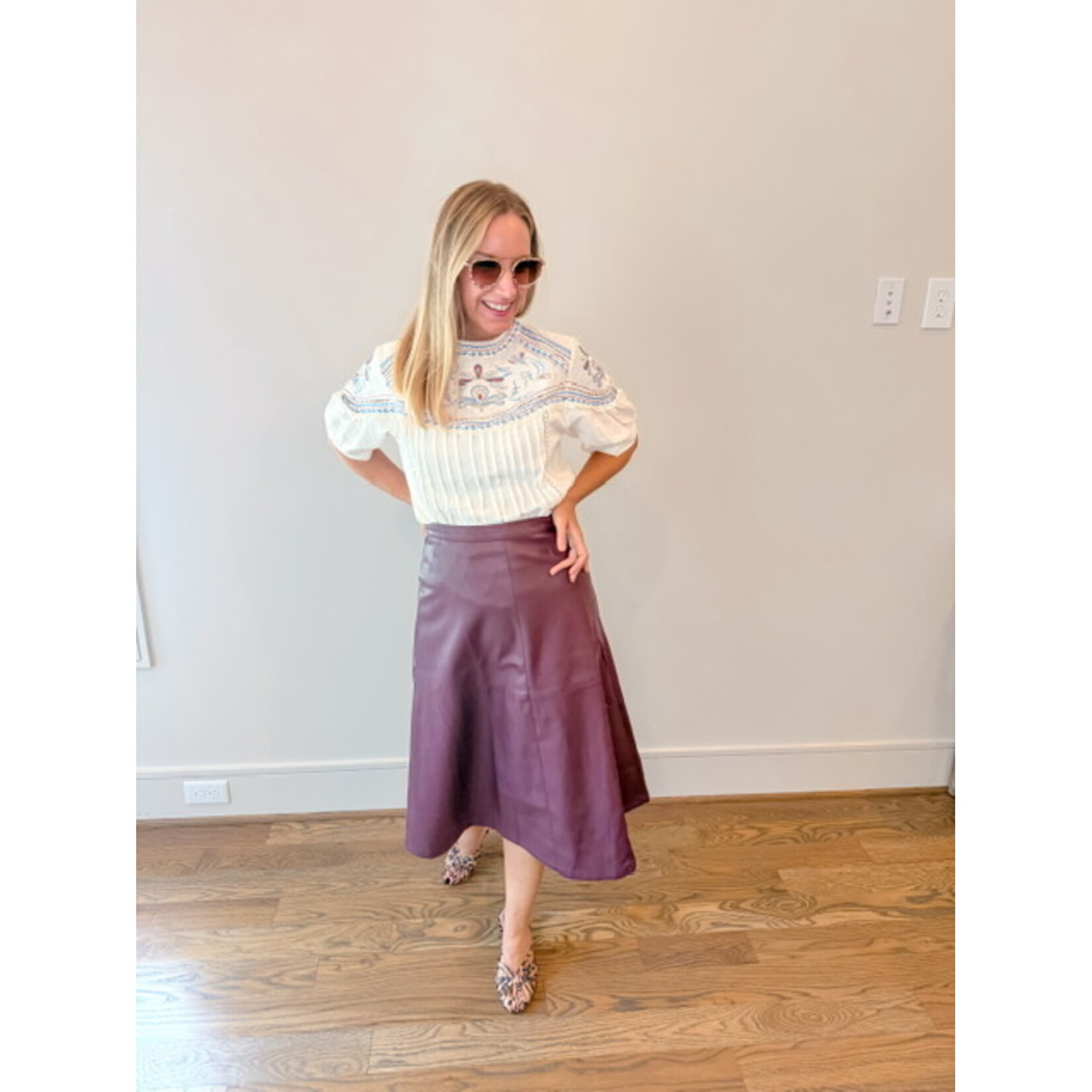 Fiona Faux Leather Midi Skirt Merlot