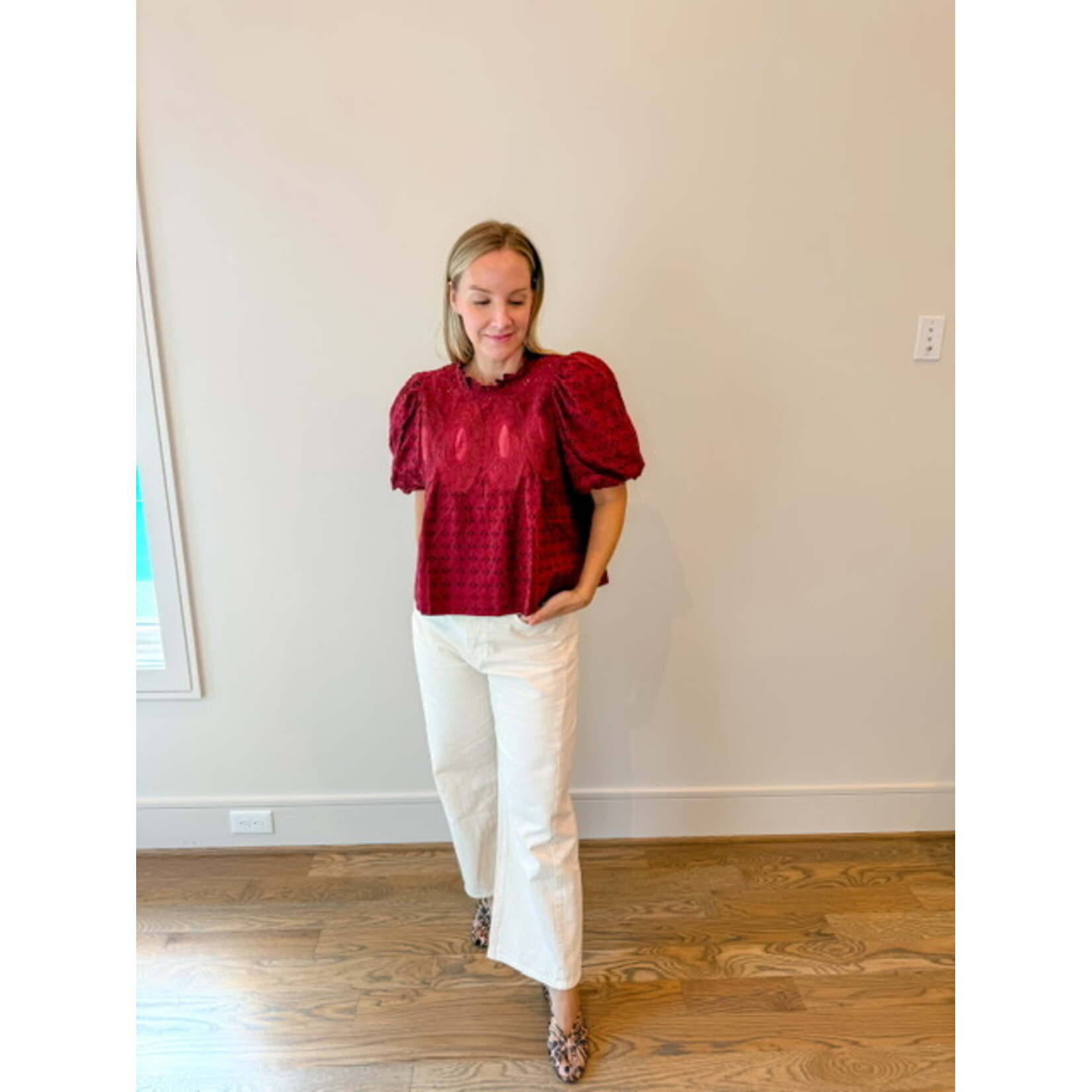 Penelope Lace Trim Top Merlot