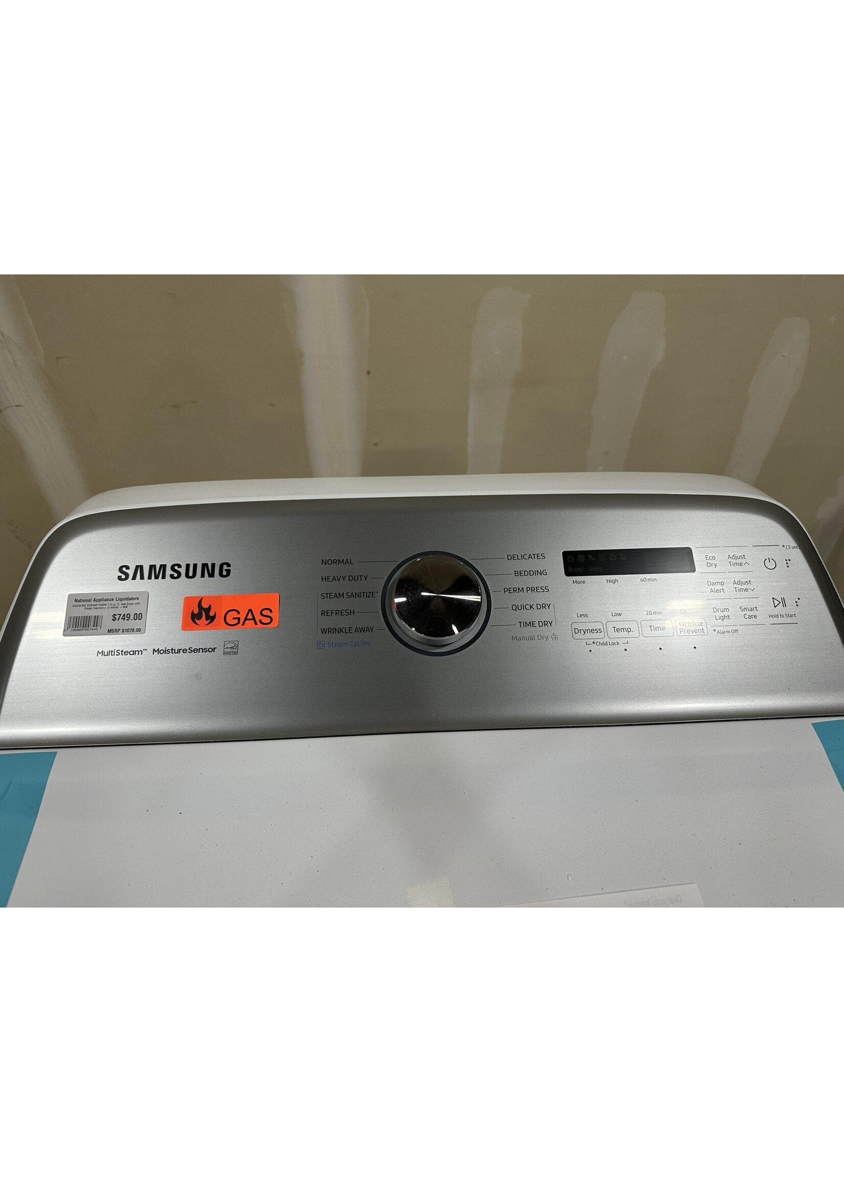 Samsung SAMSUNG DVG54R7200W 7.4 cu. ft. Gas Dryer with Steam Sanitize+ in White - NIB