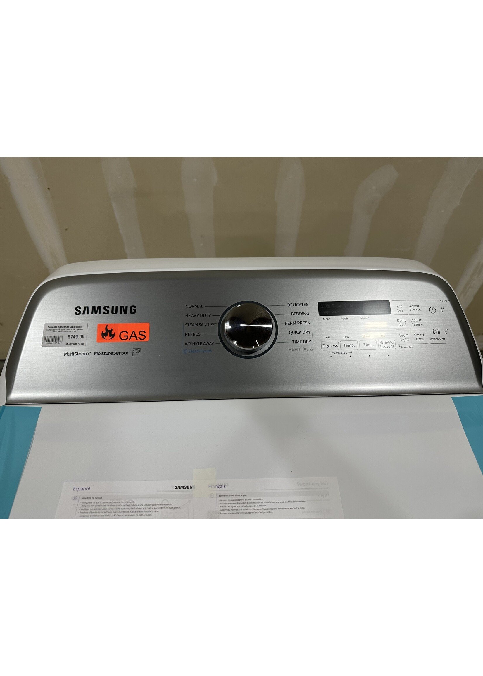 Samsung SAMSUNG DVG54R7200W 7.4 cu. ft. Gas Dryer with Steam Sanitize+ in White - NIB