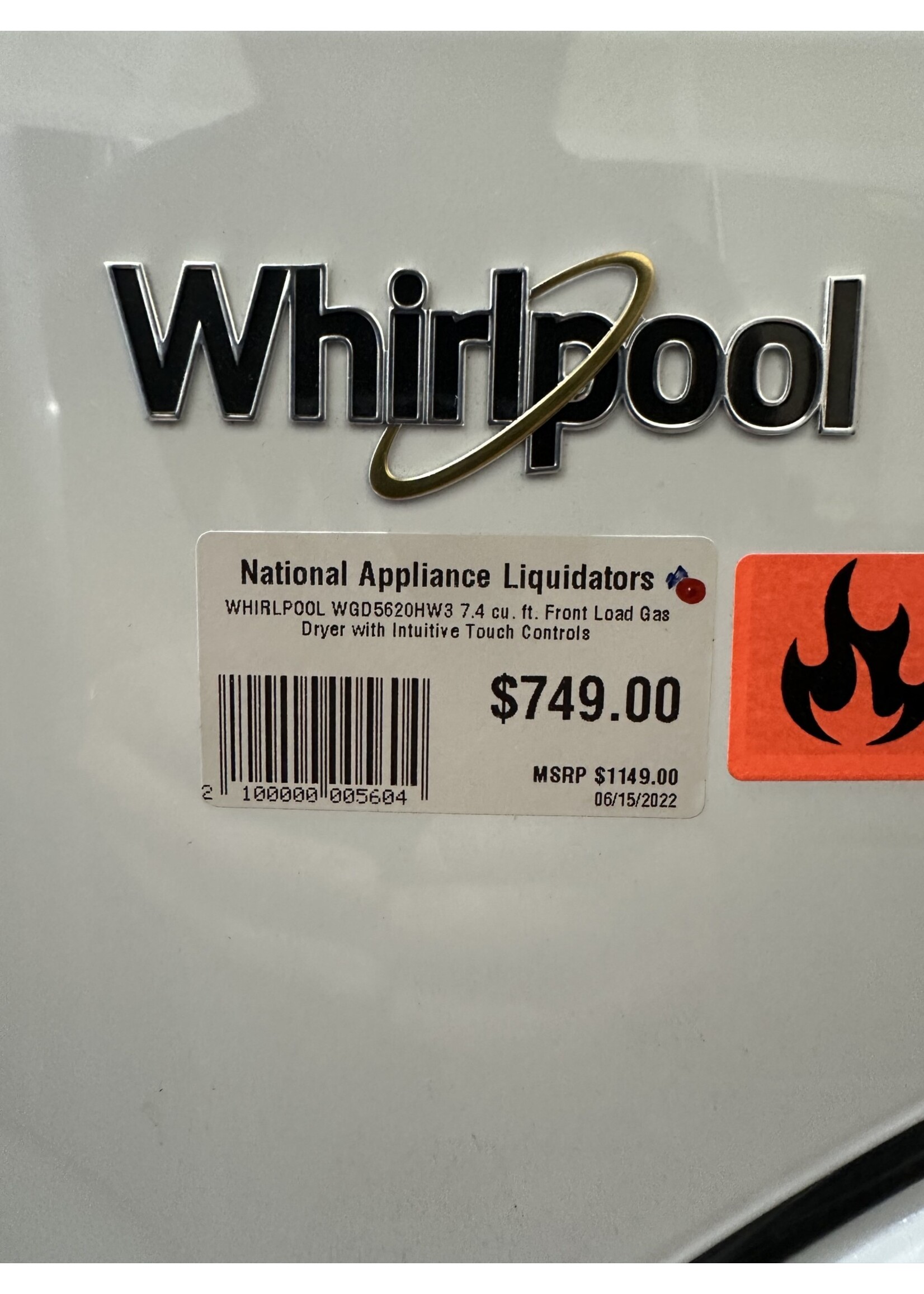 Whirlpool WHIRLPOOL WGD5620HW3 7.4 cu. ft. Front Load Gas Dryer with Intuitive Touch Controls