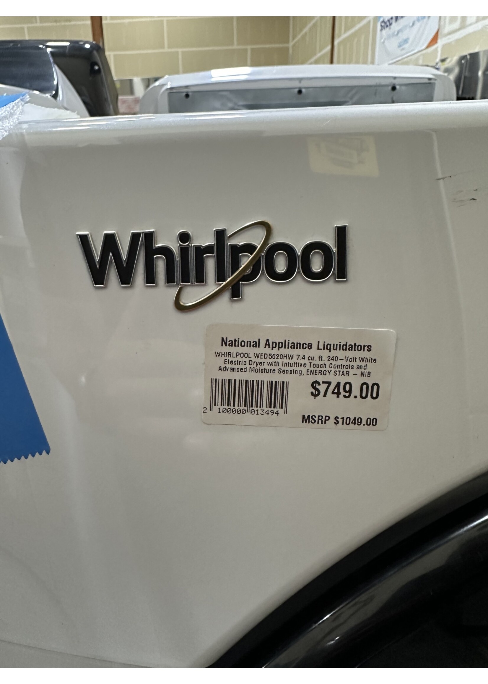 Whirlpool WHIRLPOOL WED5620HW 7.4 cu. ft. 240-Volt White Electric Dryer with Intuitive Touch Controls and Advanced Moisture Sensing, ENERGY STAR - NIB