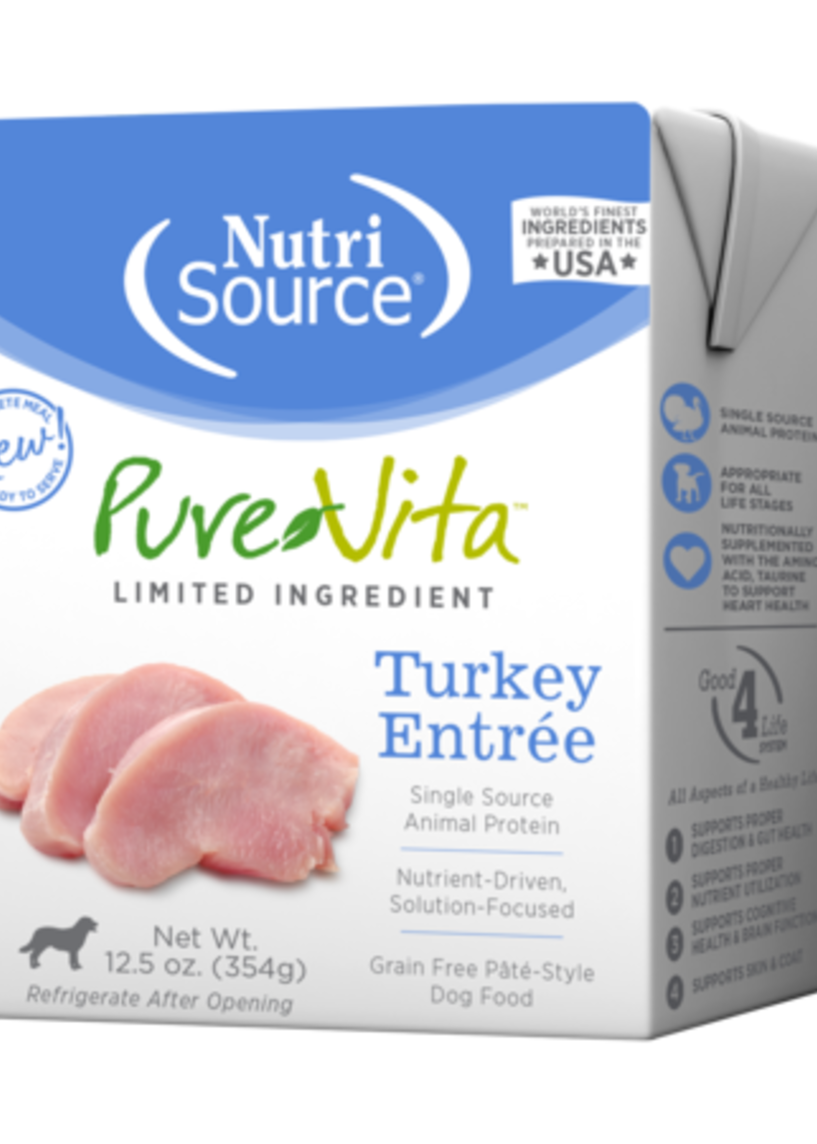 NutriSource Pure Vita Dog TetraPak GF Turkey Entree 12.5oz 12/Case