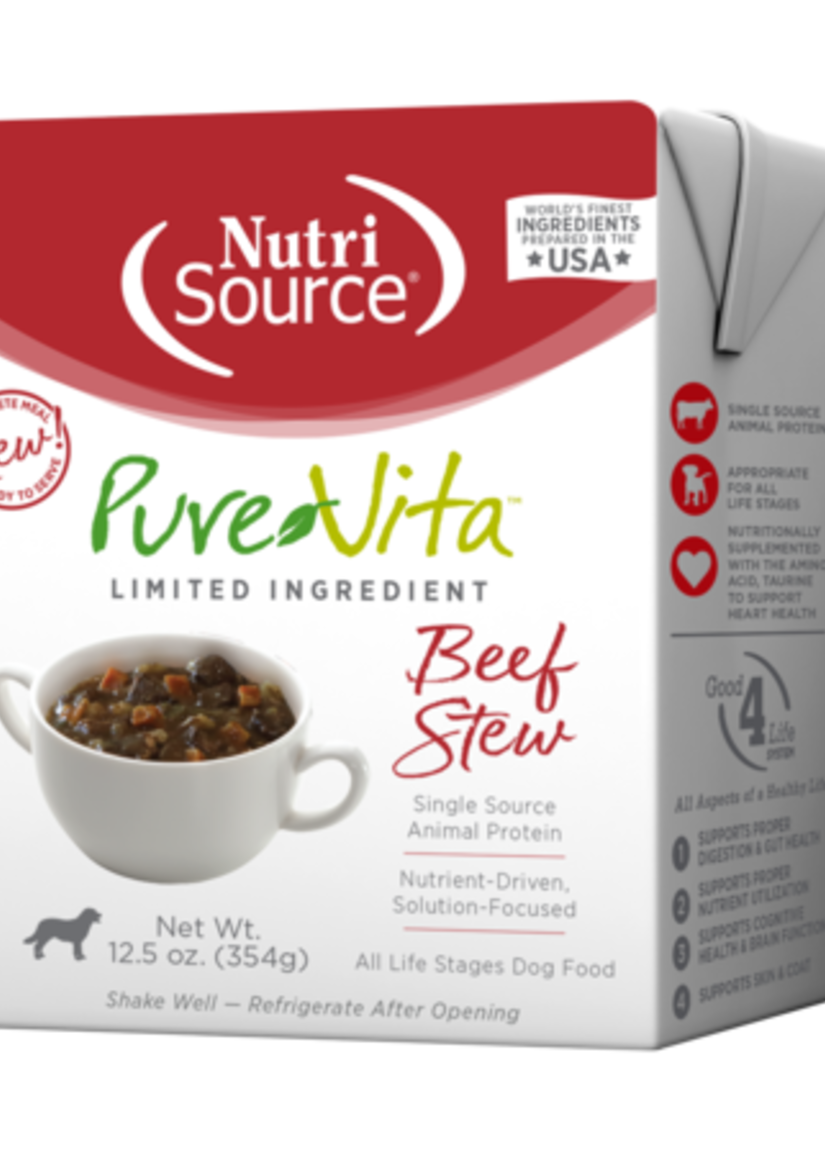 NutriSource Pure Vita Dog Tetrapak Beef Stew 12.5oz
