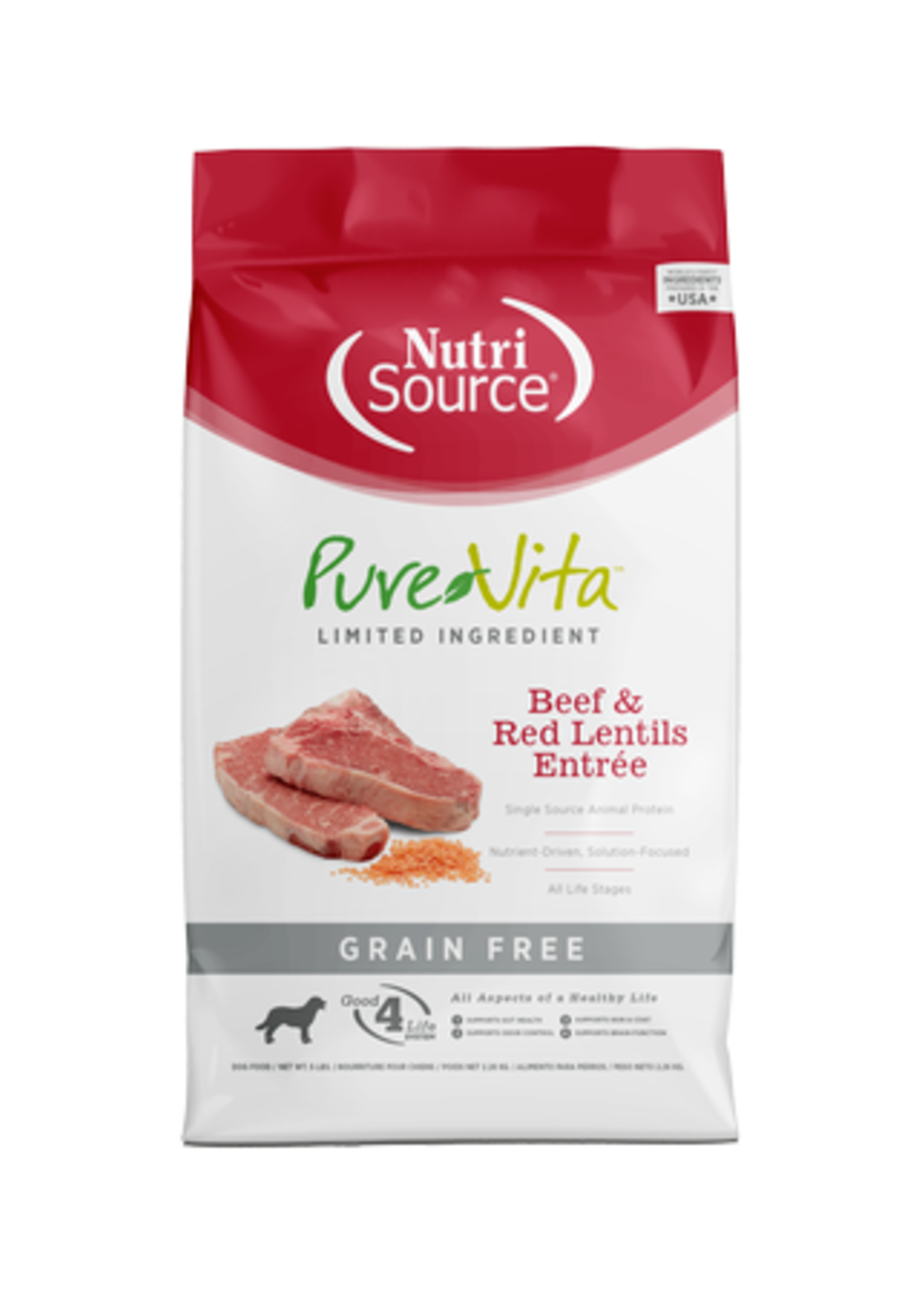 NutriSource Pure Vita Dog GF Beef & Red Lentil 5lbs
