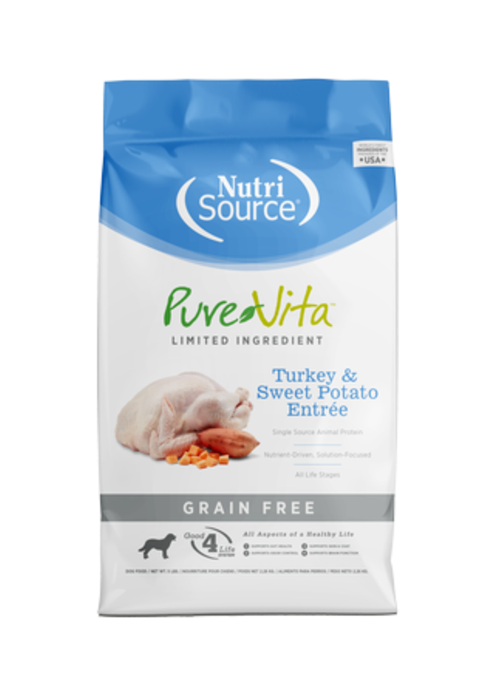 NutriSource Pure Vita Dog GF Turkey & Sweet Potato 15lbs