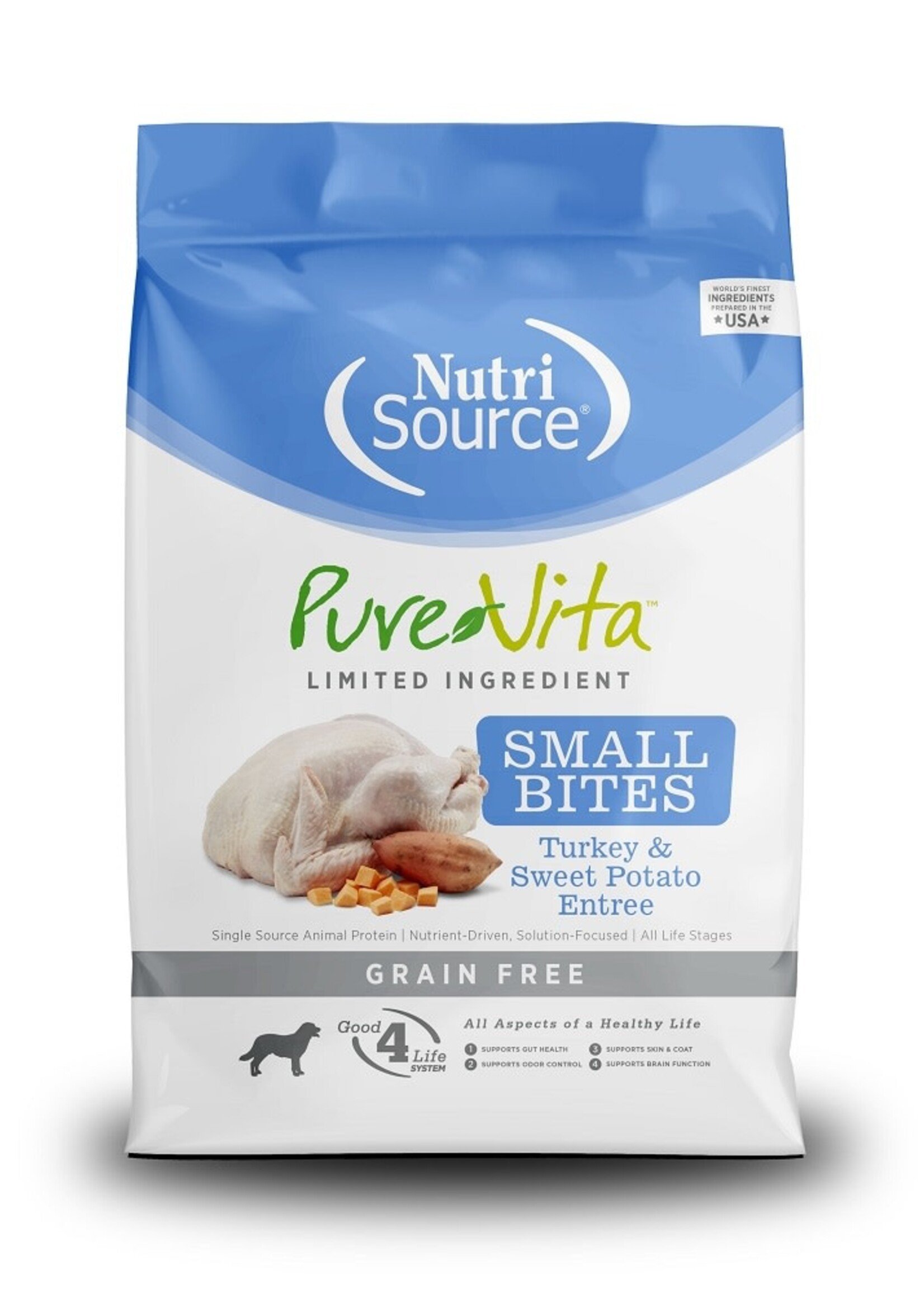 NutriSource Pure Vita Dog GF Turkey & Sw.Potato Small Bites 15lbs