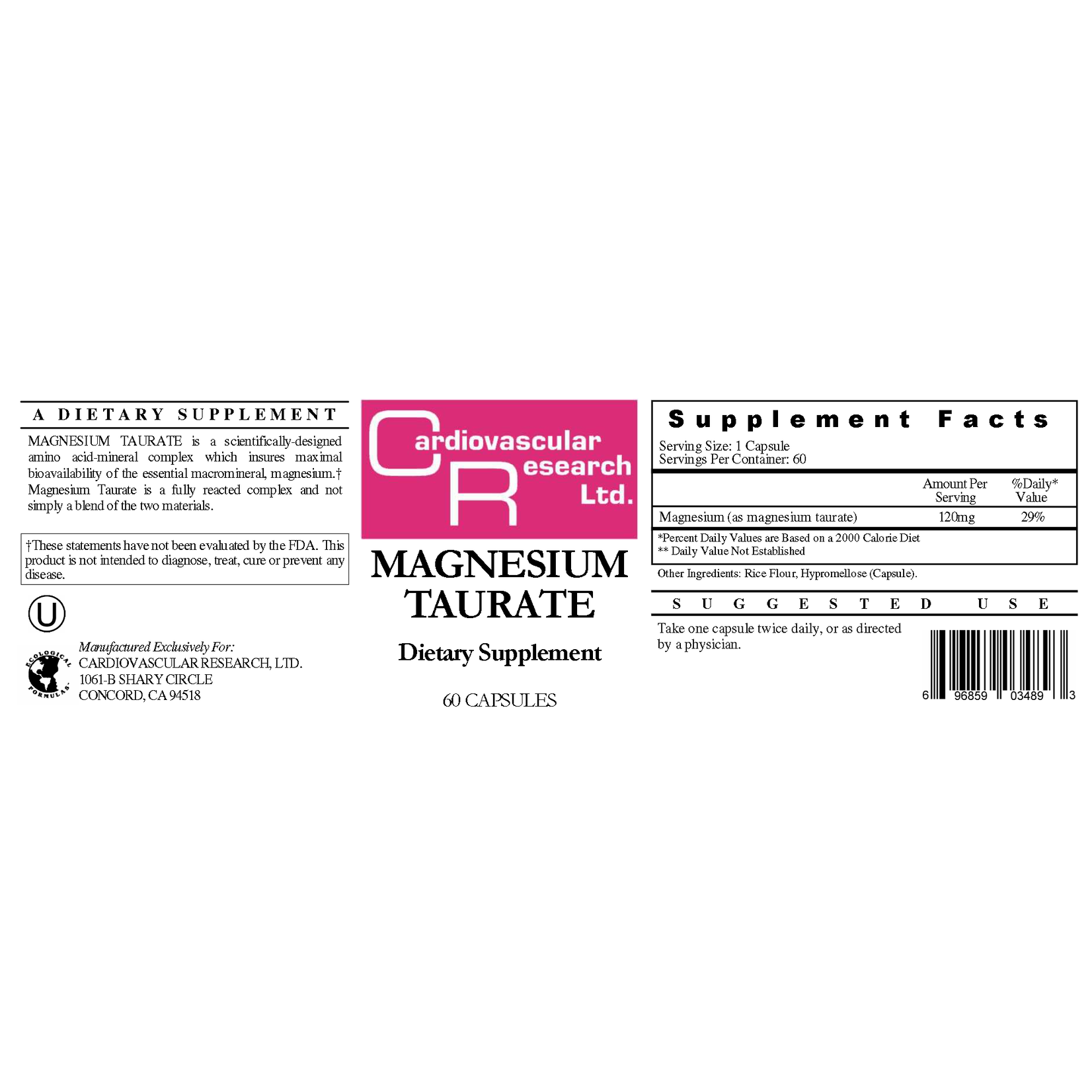 Cardiovascular Research (Ecological Formulas) Magnesium Taurate 120mg 60c Cardiovascular Research