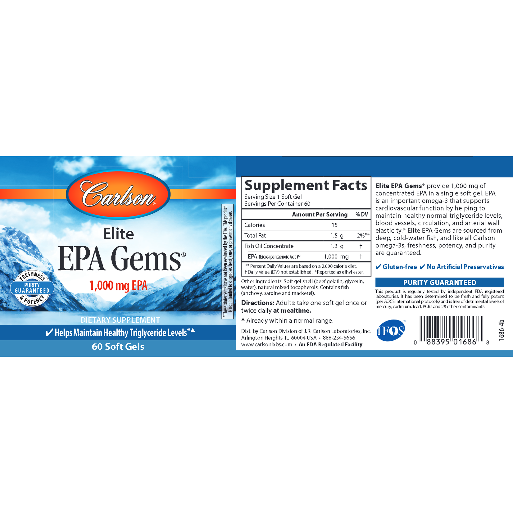 Carlson Labs Elite EPA Gems 1000mg 60c Carlson