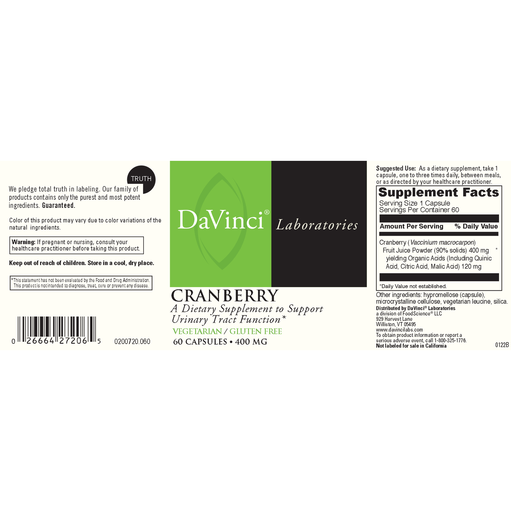 DaVinci Laboratories Cranberry 400 mg 60c DaVinci