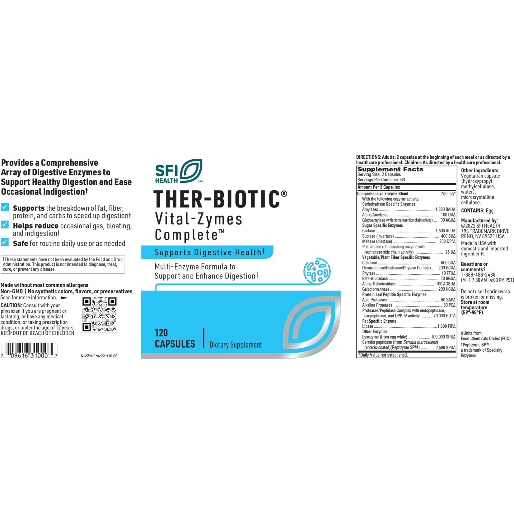 SFI Health (formerly Klaire Labs) Vital-Zymes Complete 120c SFI Health (Previously Klaire Labs)