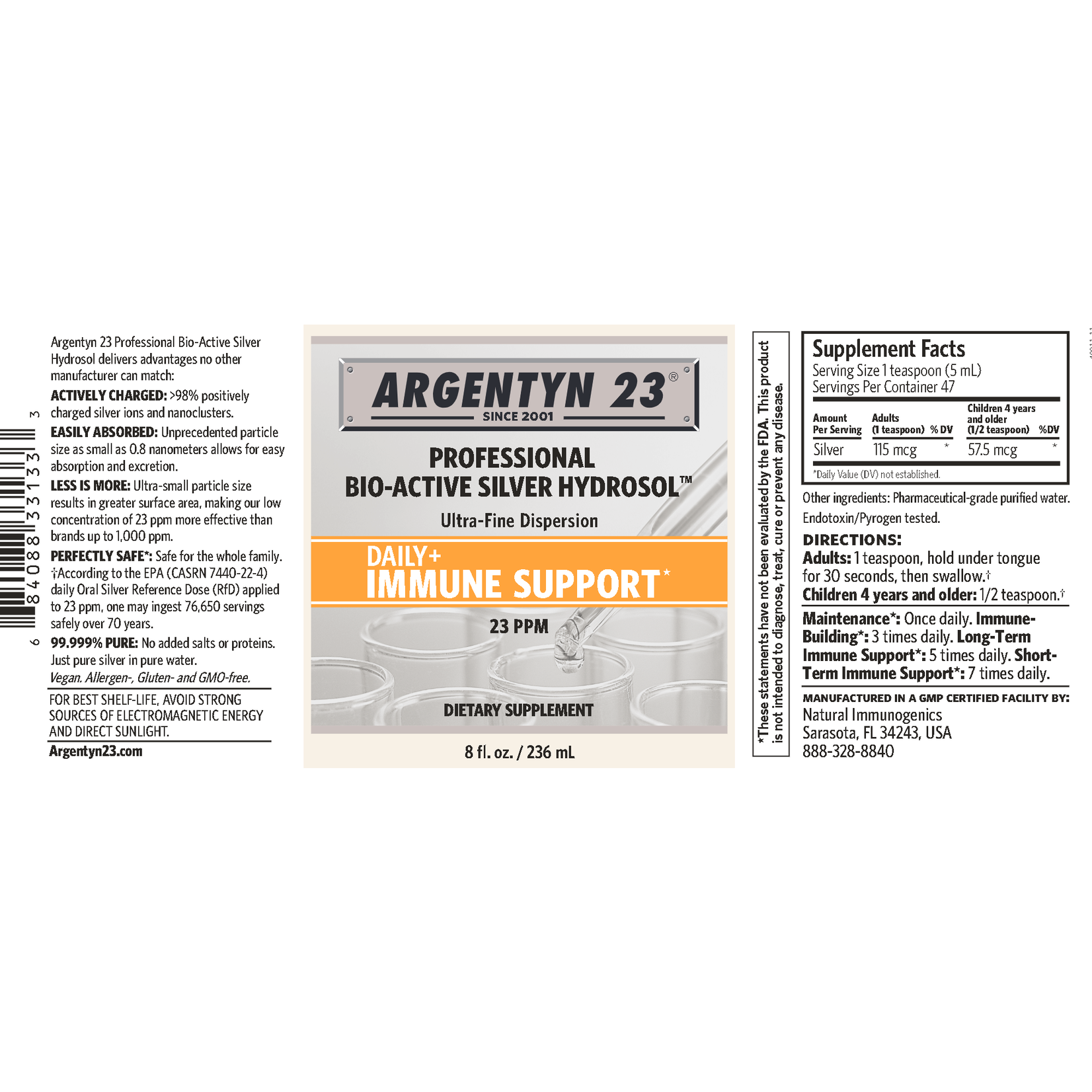 Natural Immunogenics Silver Bio-Active Hydrosol-Pro 8oz Argentyn 23
