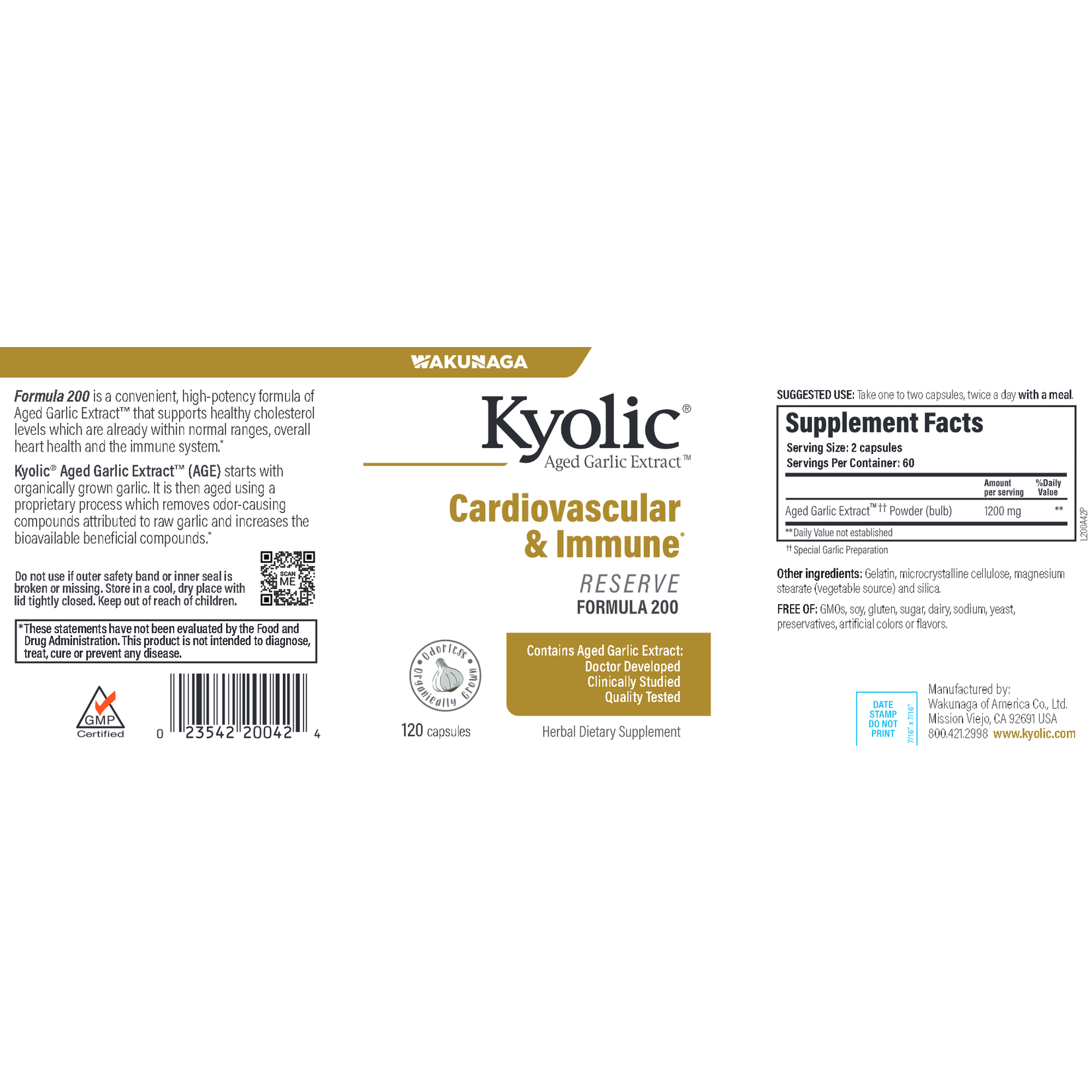 Wakunaga Kyolic Reserve 600mg 120c Wakunaga