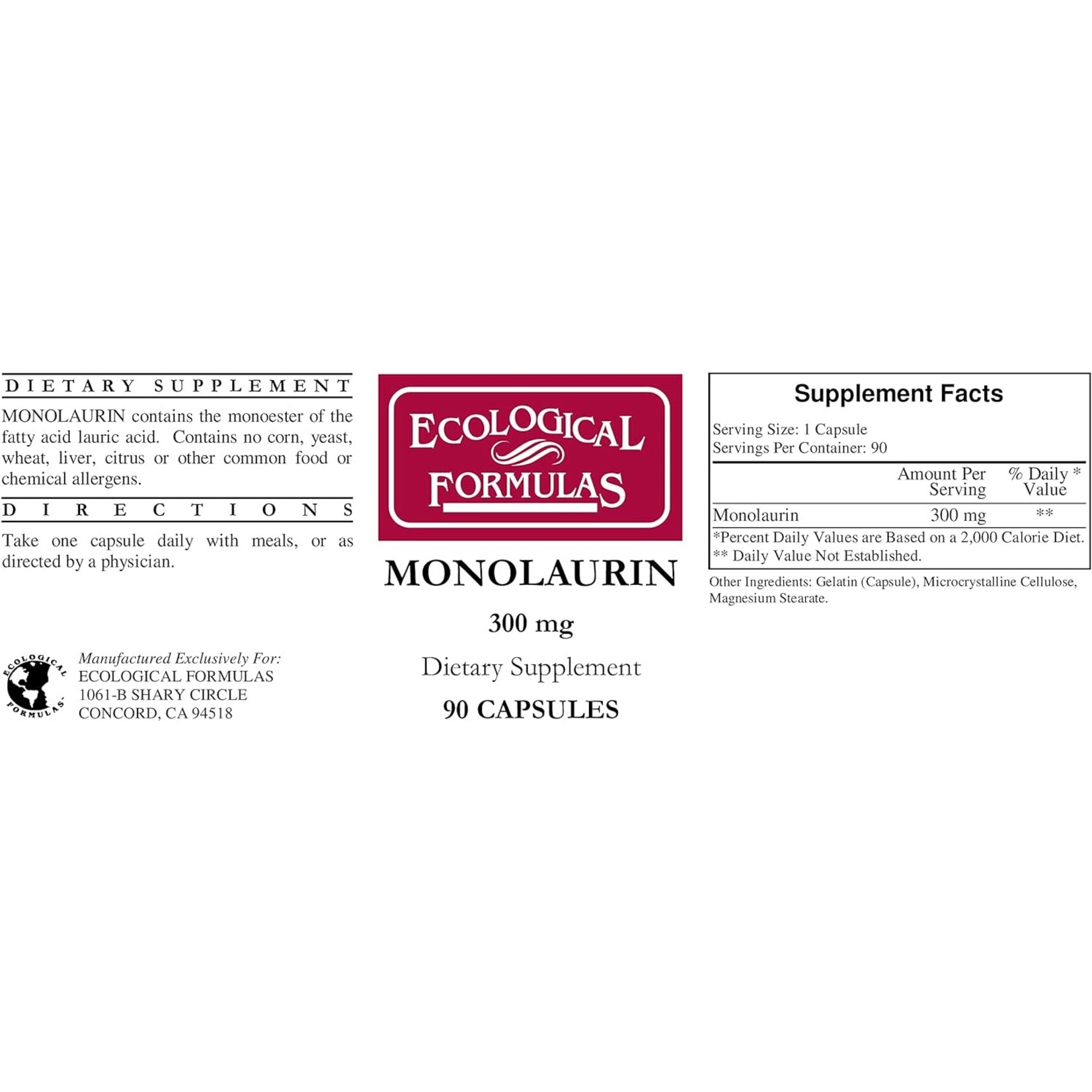 Cardiovascular Research (Ecological Formulas) Monolaurin 300mg 90c Cardiovascular Research