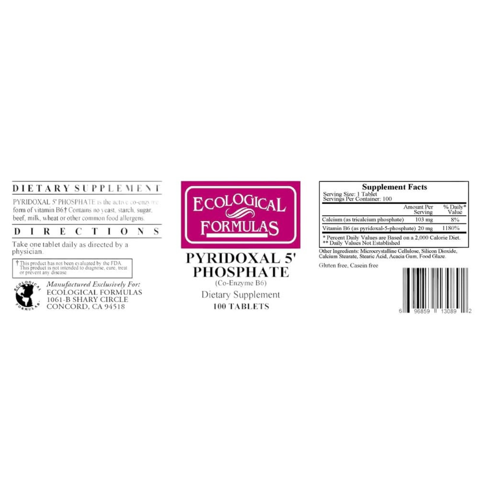 Cardiovascular Research (Ecological Formulas) Pyridoxal 5 Phosphate (P5P) 20mg 100t Ecological Formulas