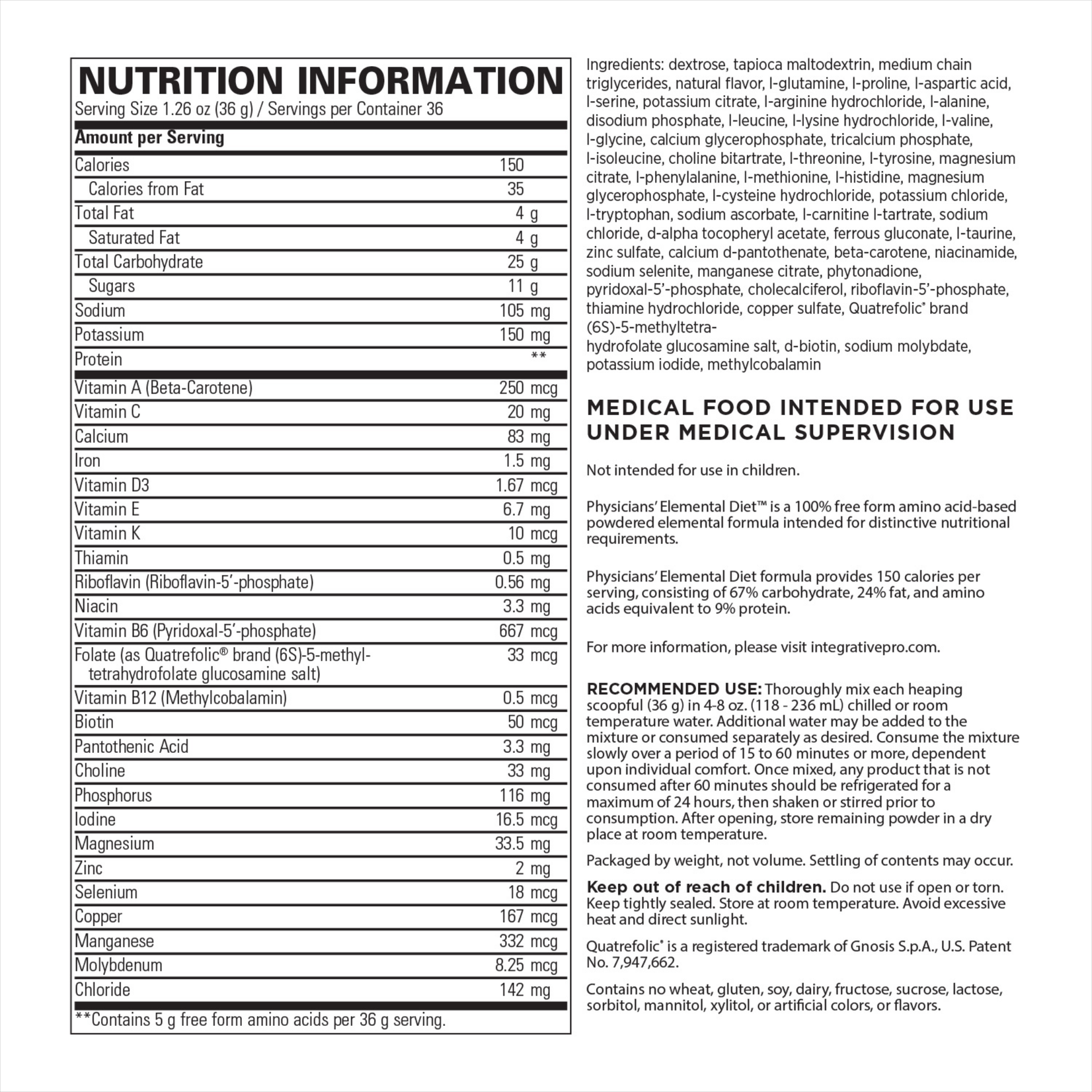 Integrative Therapeutics Physicians' Elemental Diet 1296g Integrative Therapeutics