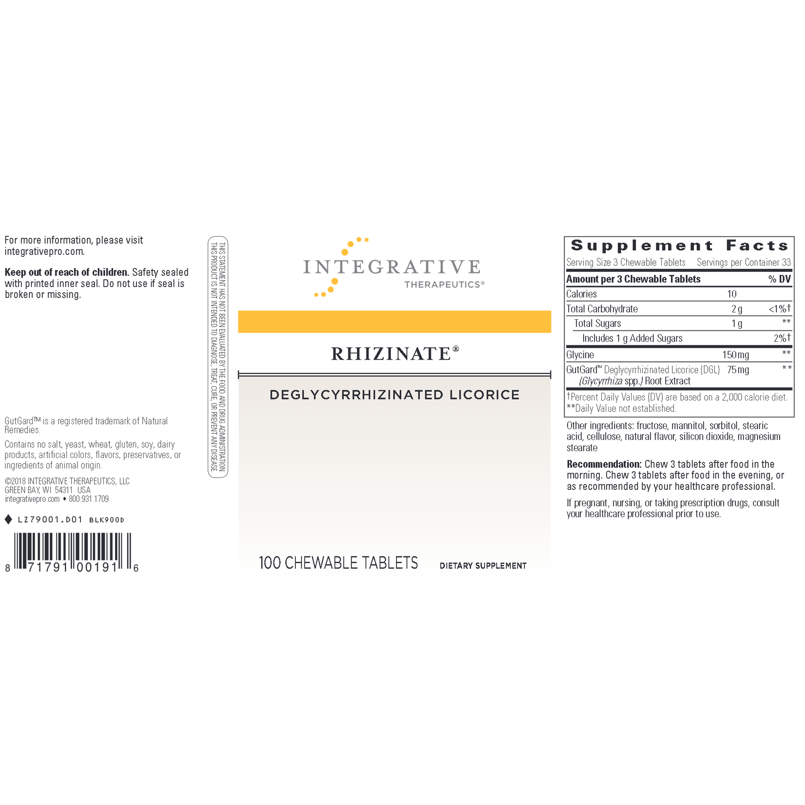 Integrative Therapeutics Rhizinate DGL 100 chews Integrative Therapeutics