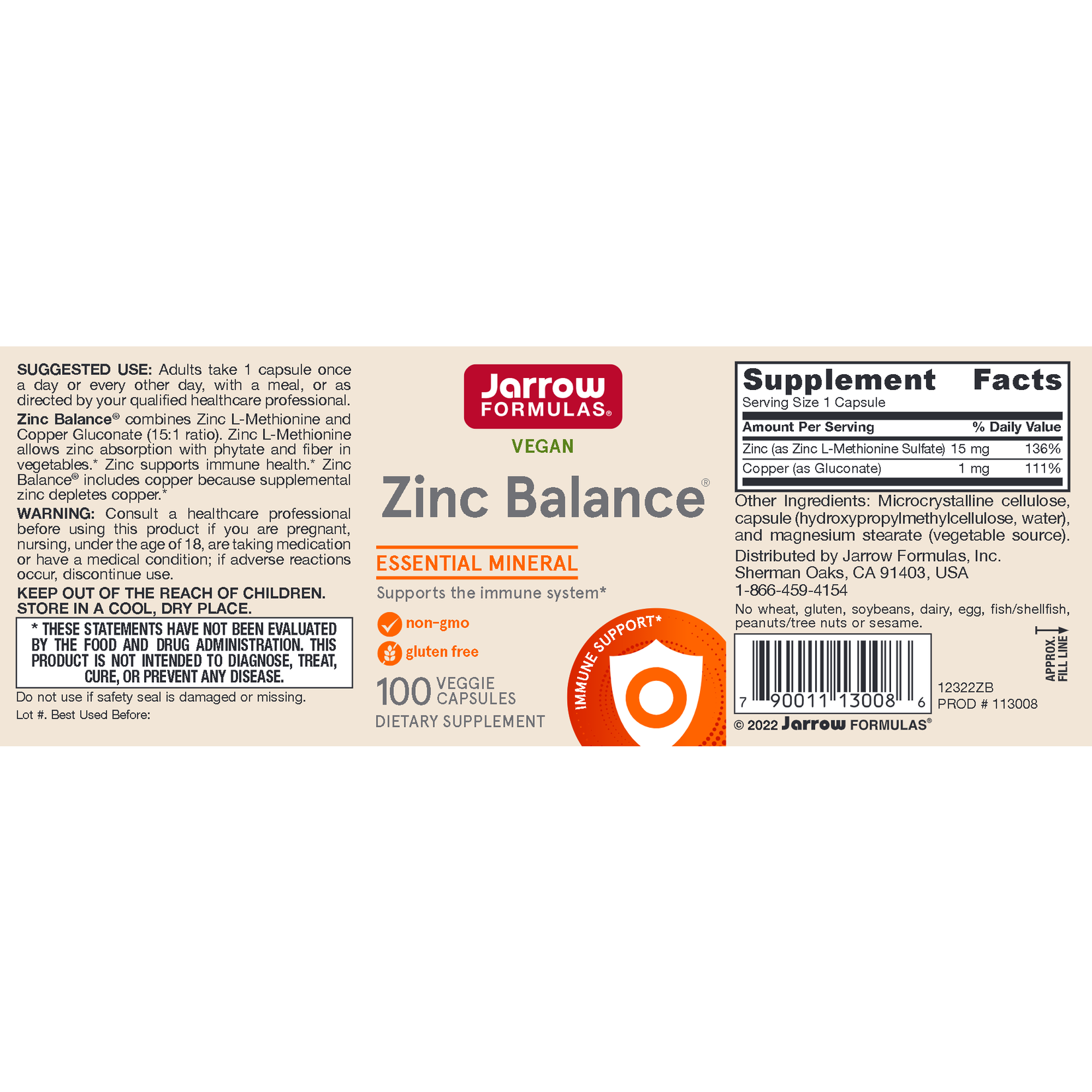 Jarrow Formulas Zinc Balance 15mg 100c Jarrow