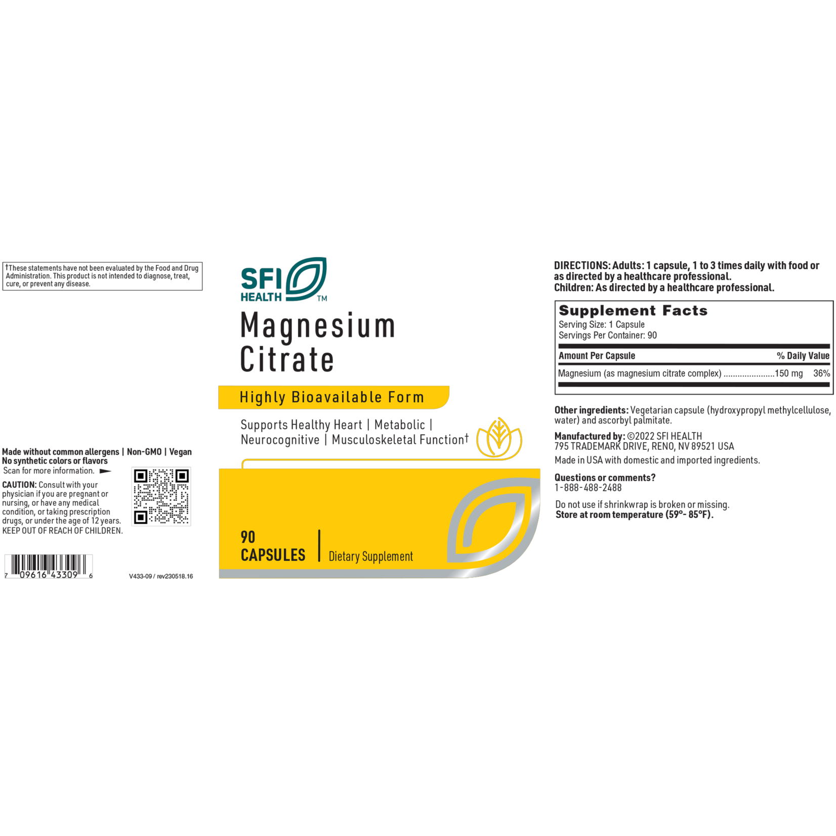 Klaire Labs Magnesium Citrate 150mg 90c SFI Health (Previously Klaire Labs)