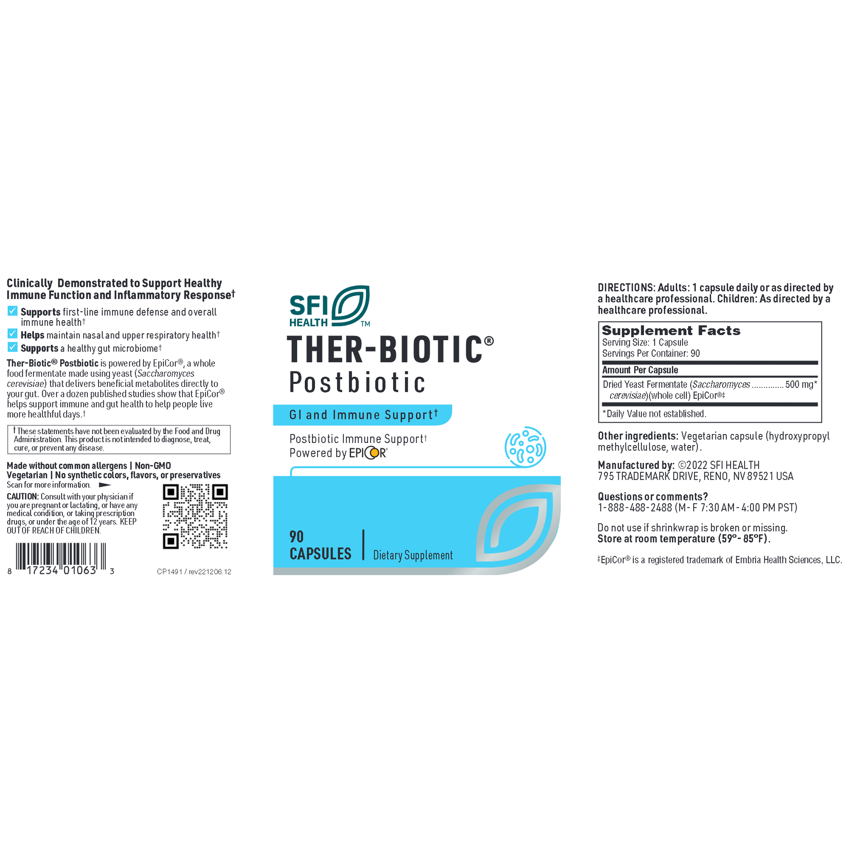 SFI Health (formerly Klaire Labs) Ther-Biotic Postbiotic (formerly EpiCor) 500mg 90c SFI Health (Previously Klaire Labs)