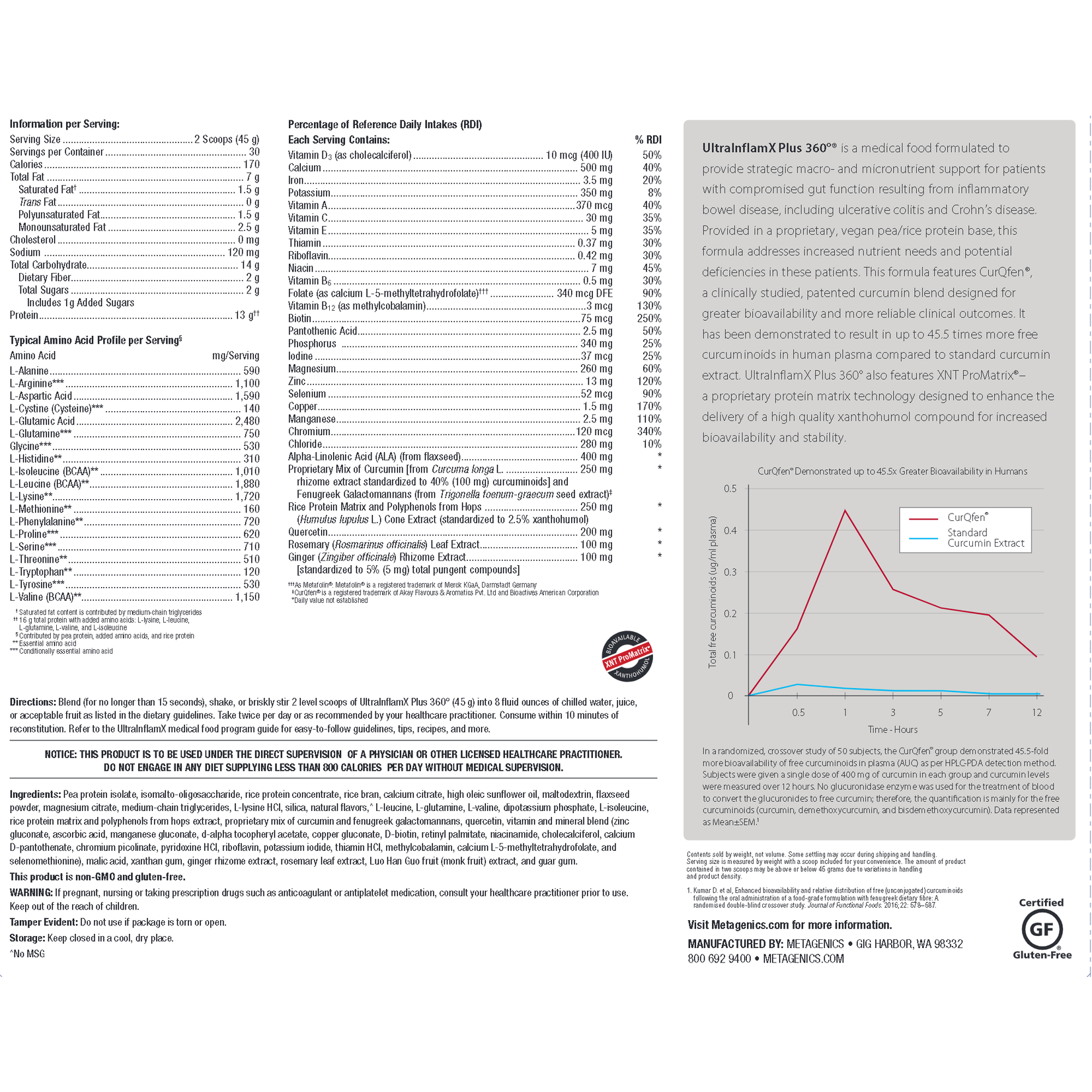 Metagenics UltraInflamX Plus 360 Pineapple Banana 1350g Metagenics