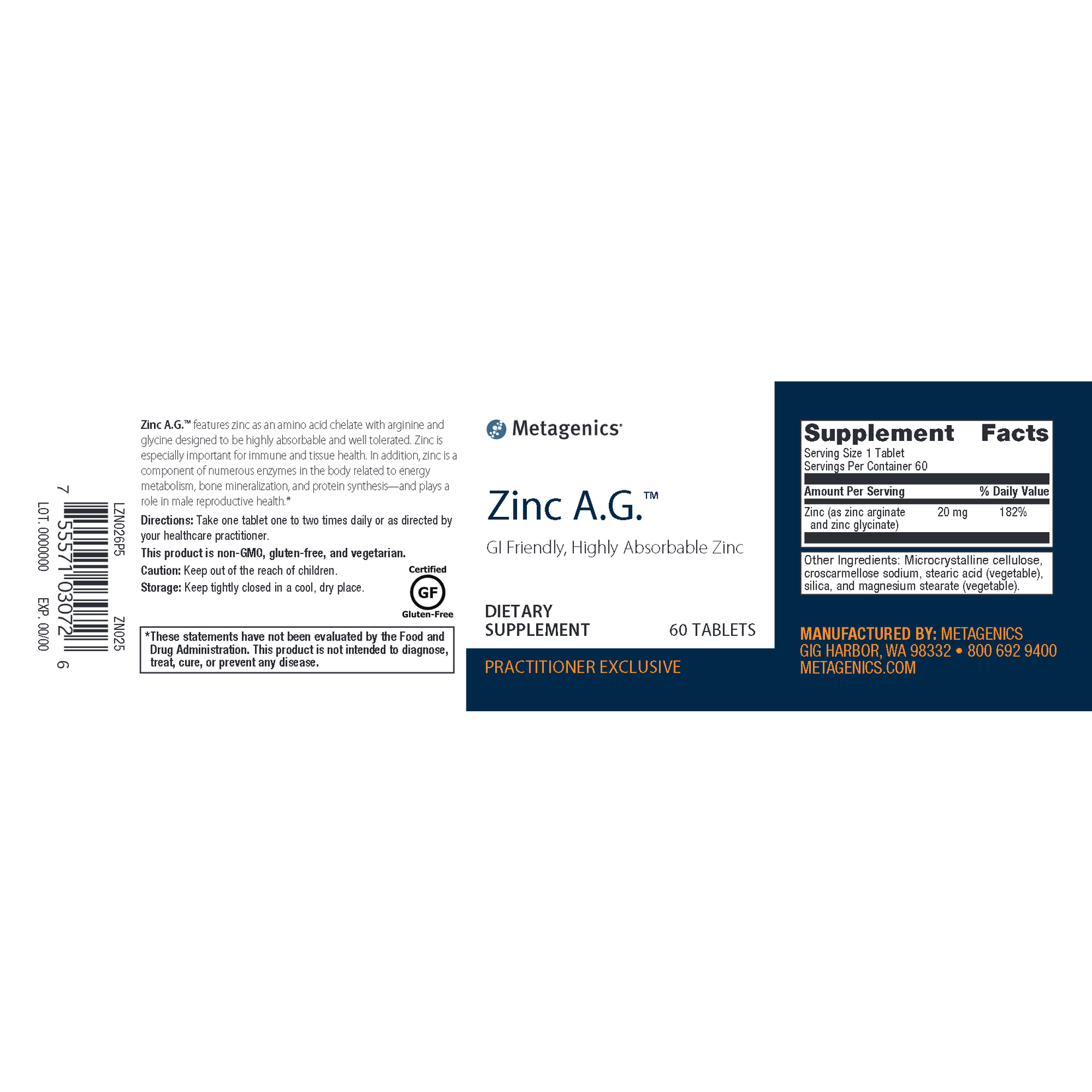 Metagenics Zinc AG 20mg 60t Metagenics