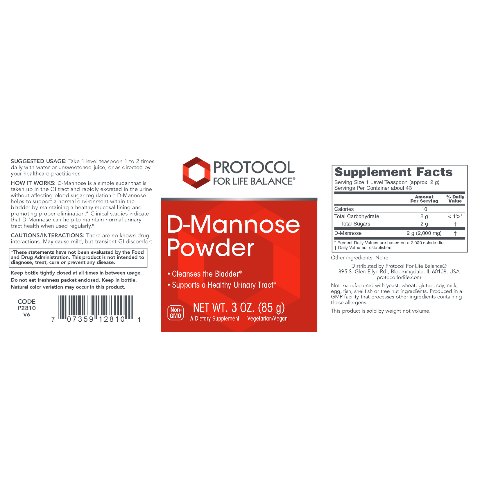 Protocol For Life D-Mannose Powder 2g 3oz Protocol