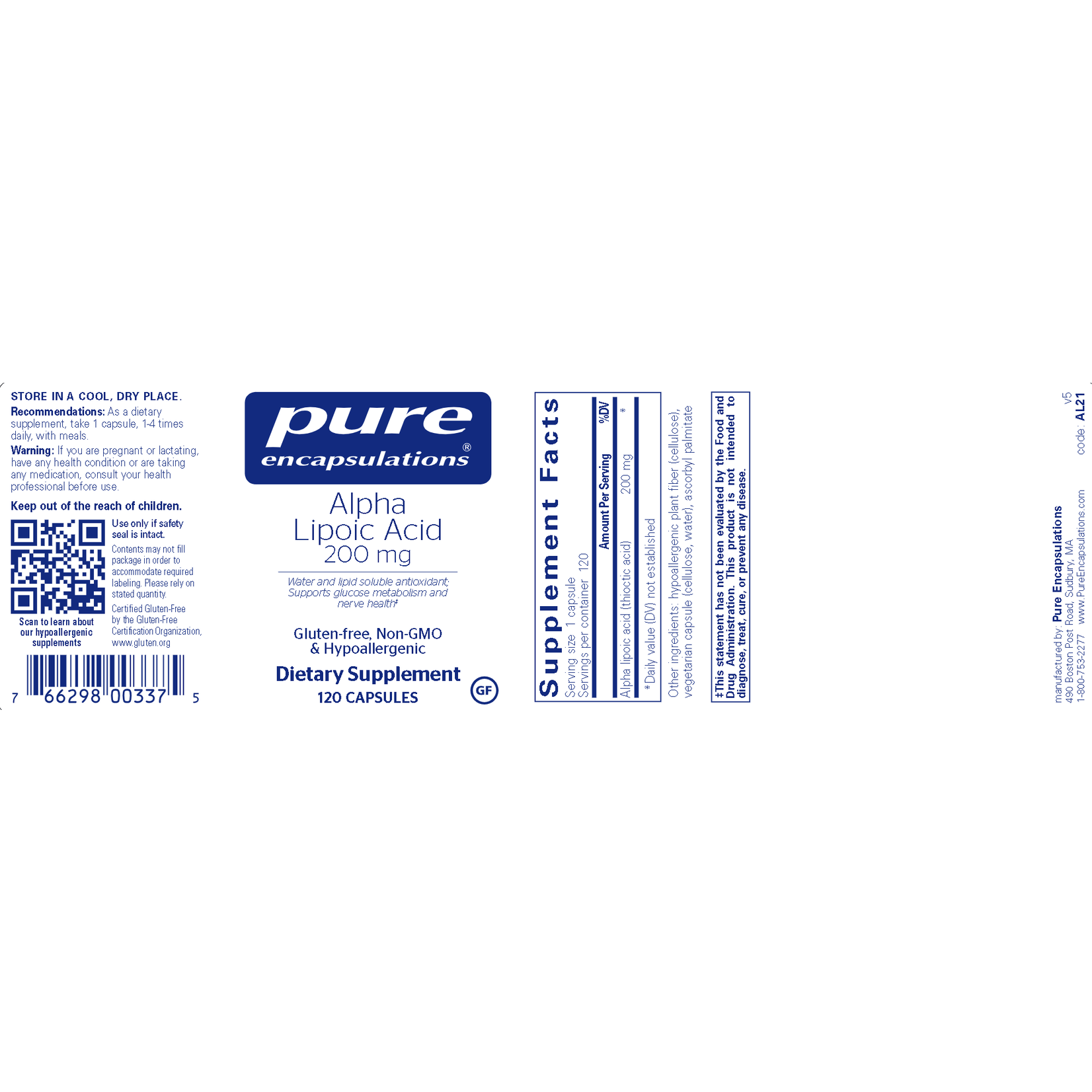 Pure Encapsulations Alpha Lipoic Acid 200mg 120c Pure Encapsulations