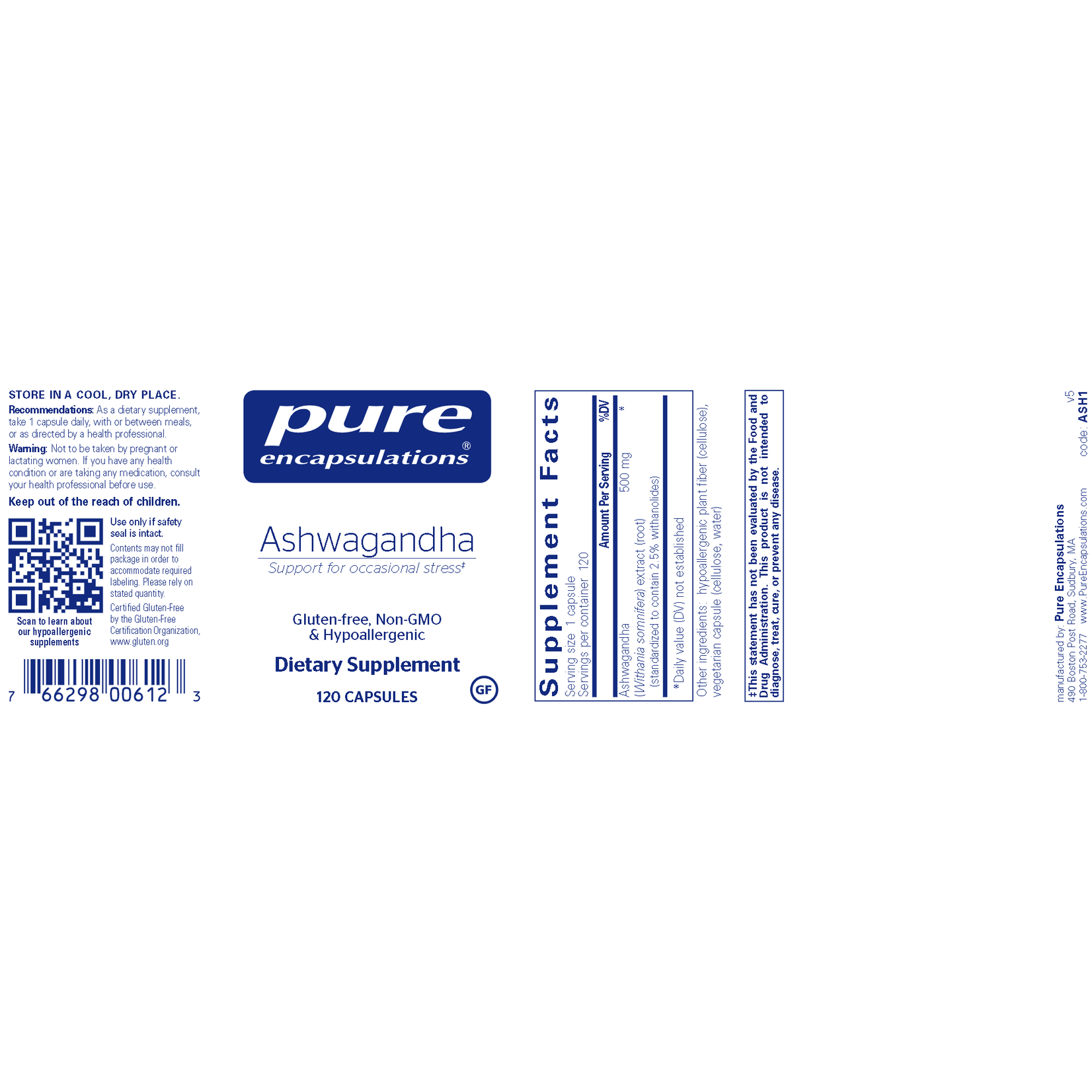 Pure Encapsulations Ashwagandha 500mg 120c Pure Encapsulations