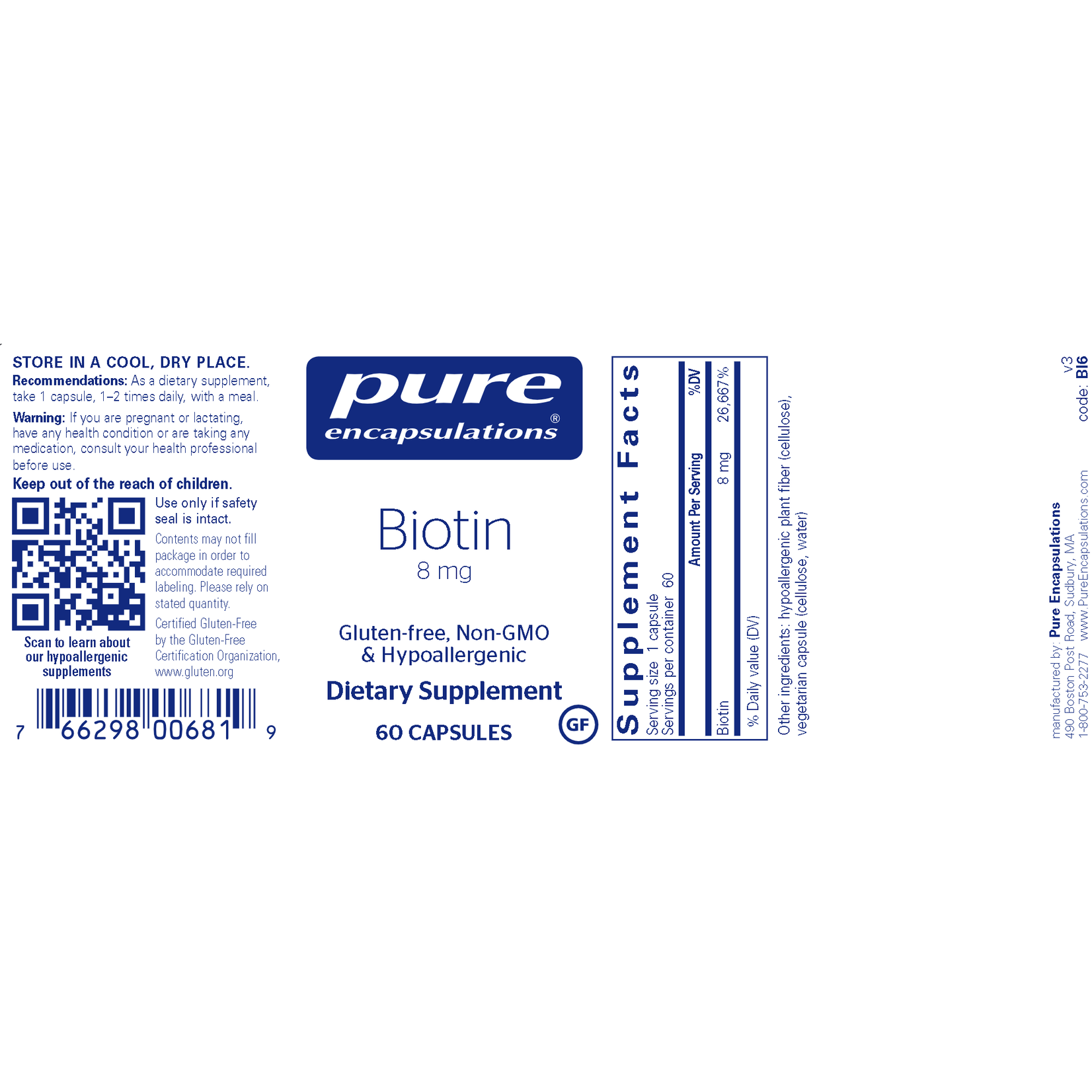 Pure Encapsulations Biotin 8mg 60c Pure Encapsulations