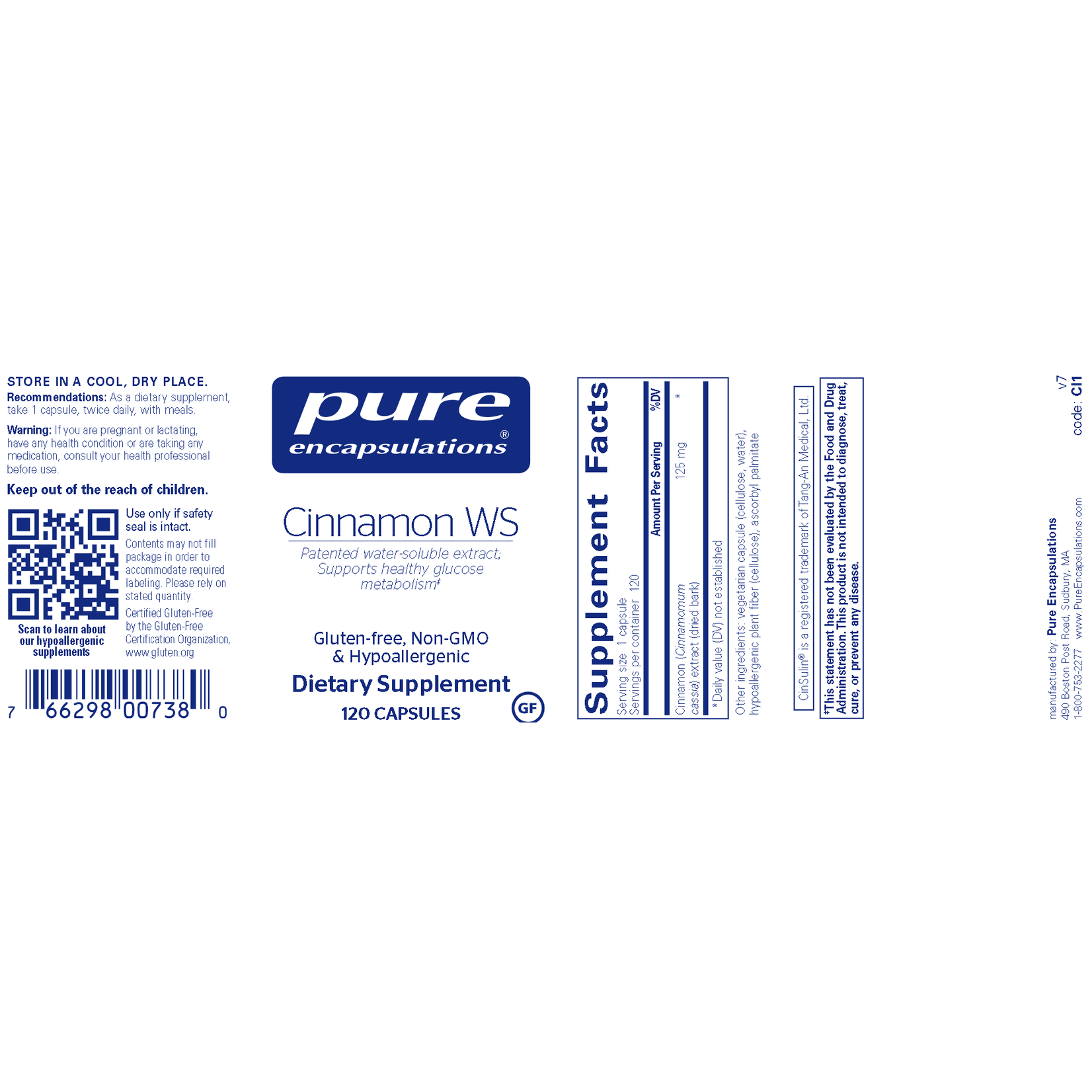 Pure Encapsulations Cinnamon WS 125mg 120c Pure Encapsulations