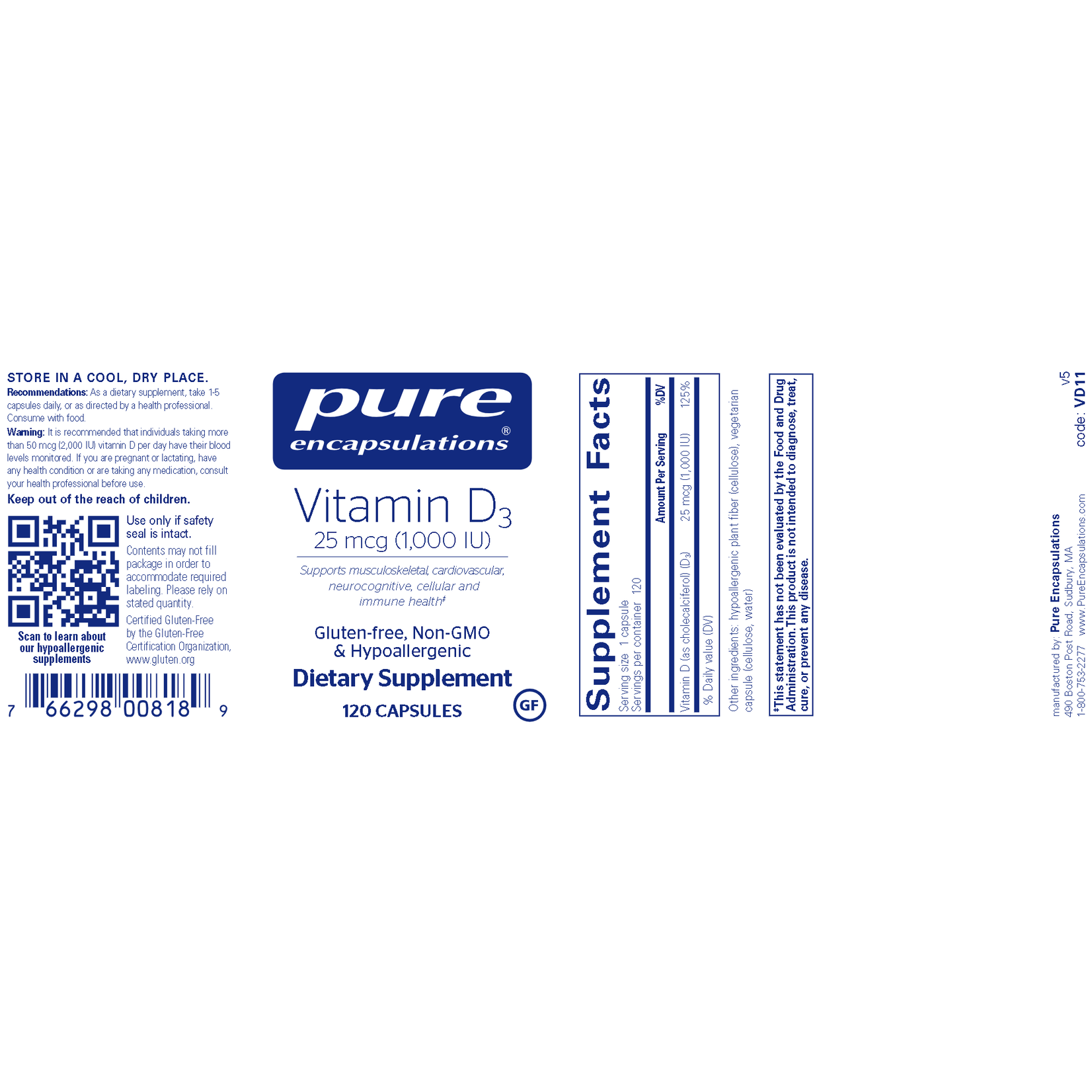 Pure Encapsulations Vitamin D3 1000 IU 120c Pure Encapsulations