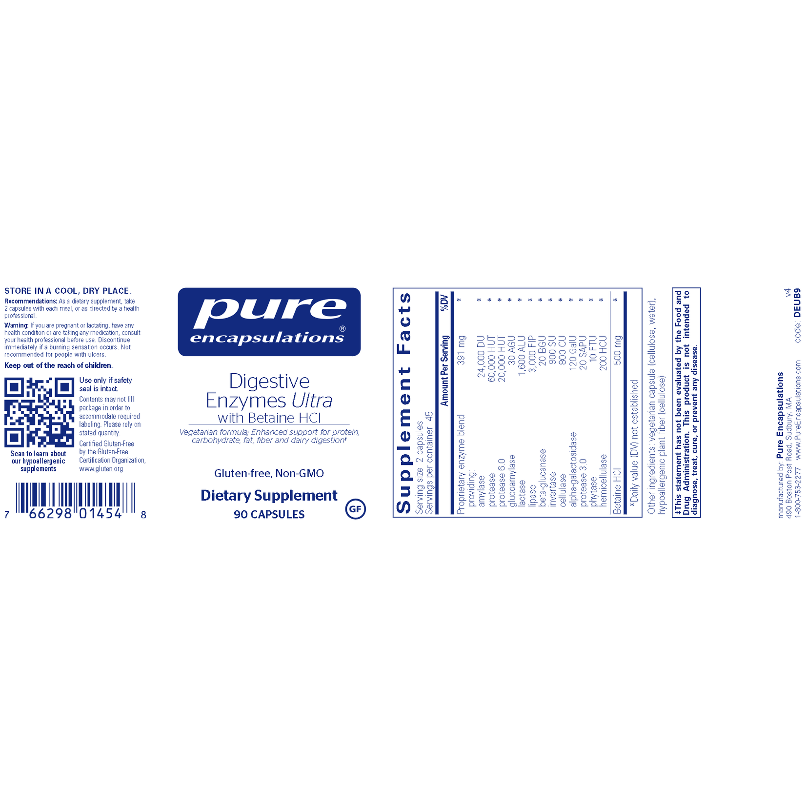 Pure Encapsulations Digestive Enzymes Ultra w/HCL 90c Pure Encapsulations