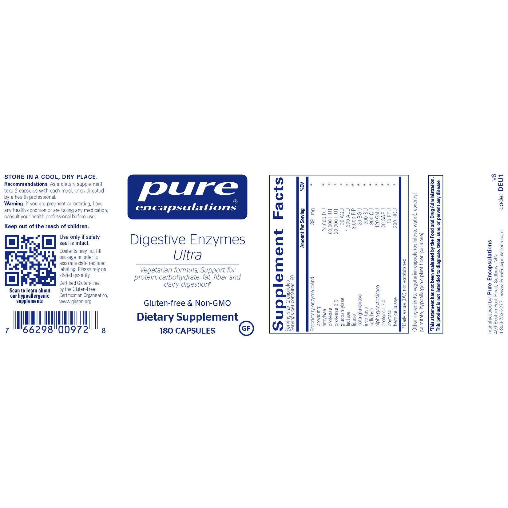 Pure Encapsulations Digestive Enzymes Ultra 180c Pure Encapsulations
