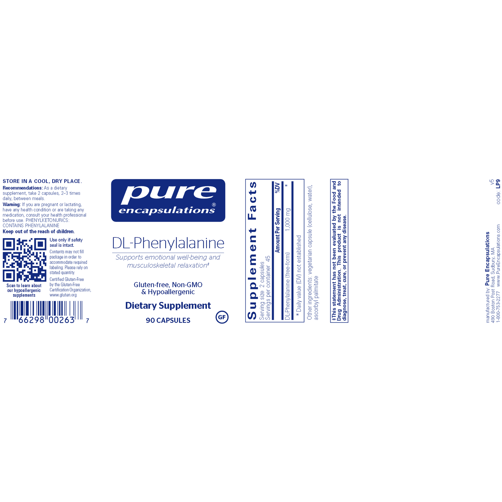 Pure Encapsulations DL-Phenylalanine 500mg 90c Pure Encapsulations