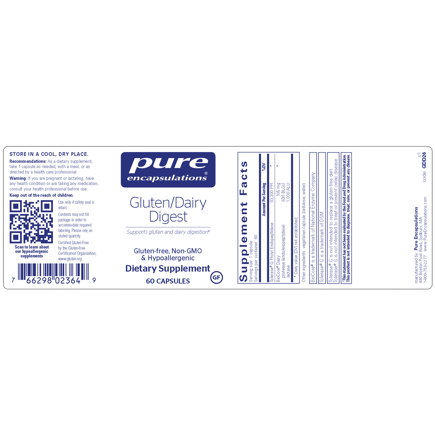 Pure Encapsulations Gluten/Dairy Digest 60c Pure Encapsulations