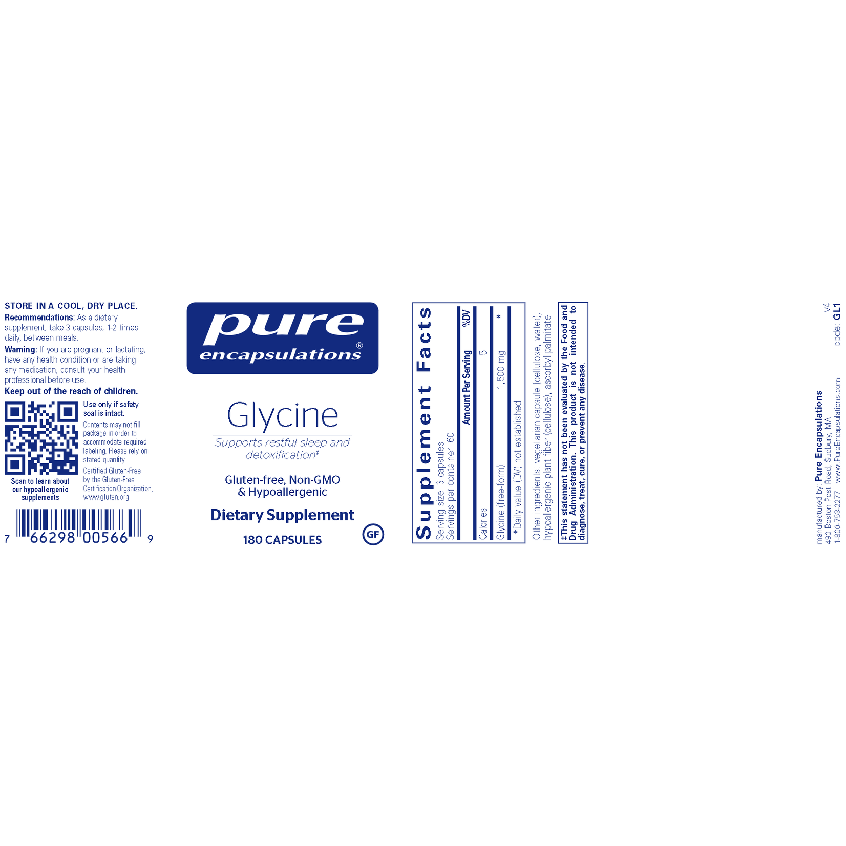 Pure Encapsulations Glycine 500mg 120c Pure Encapsulations