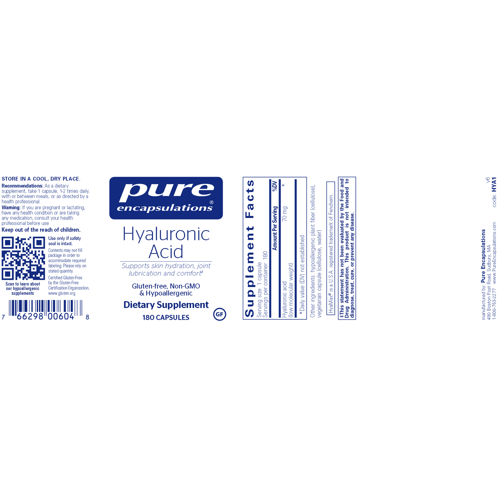 Pure Encapsulations Hyaluronic Acid 70mg 180c Pure Encapsulations