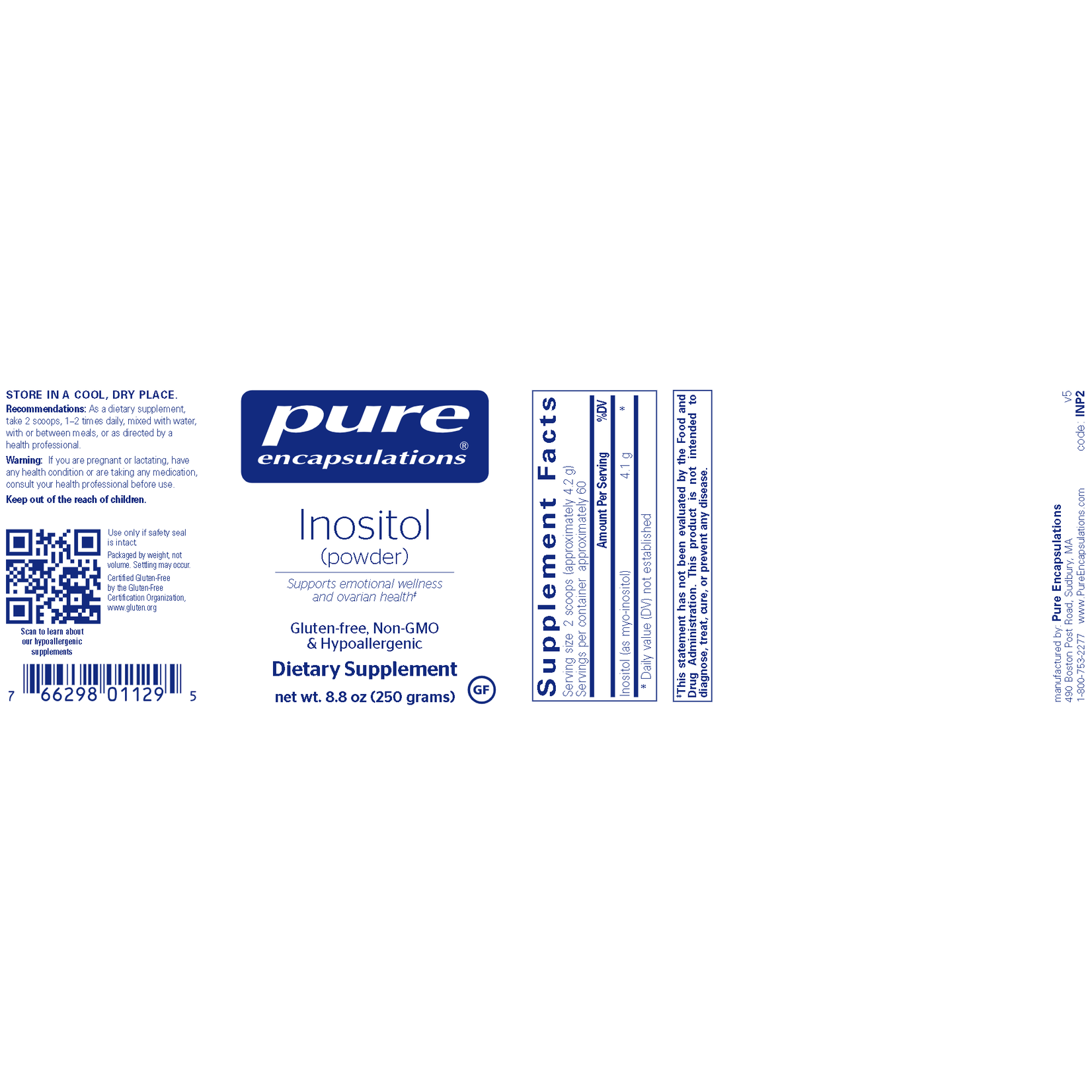 Pure Encapsulations Inositol (Powder) 250g 8.8oz Pure Encapsulations